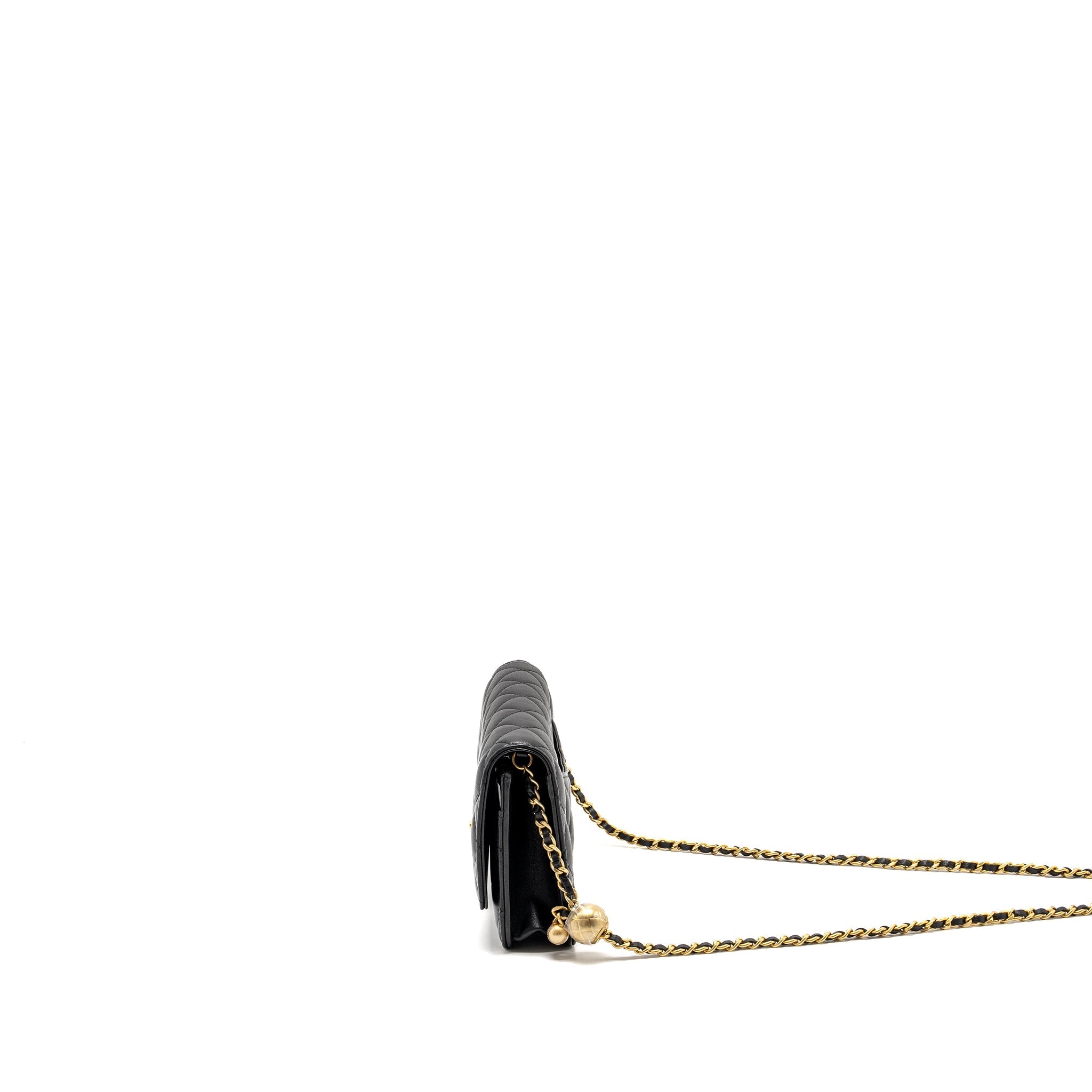 Chanel Pearl Crush Wallet On Chain Lambskin Black  (Microchip)