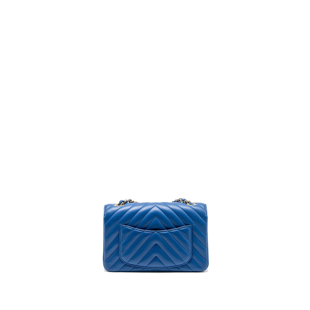 Chanel Mini Rectangular Flap Bag Chevron Lambskin Blue L