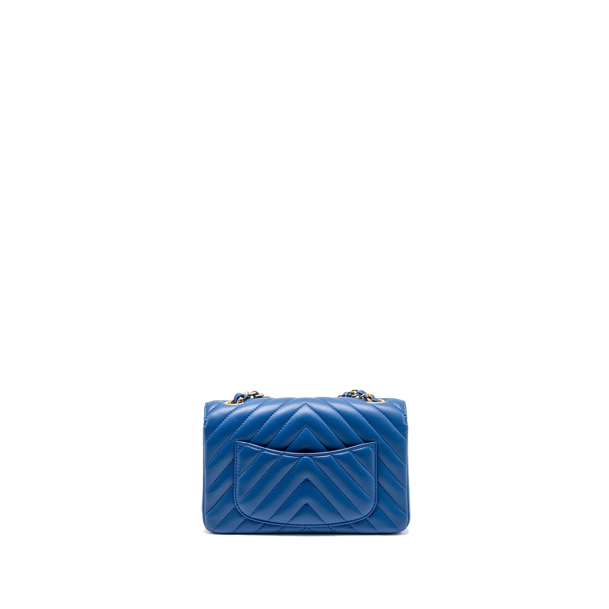 Chanel Mini Rectangular Flap Bag Chevron Lambskin Blue L
