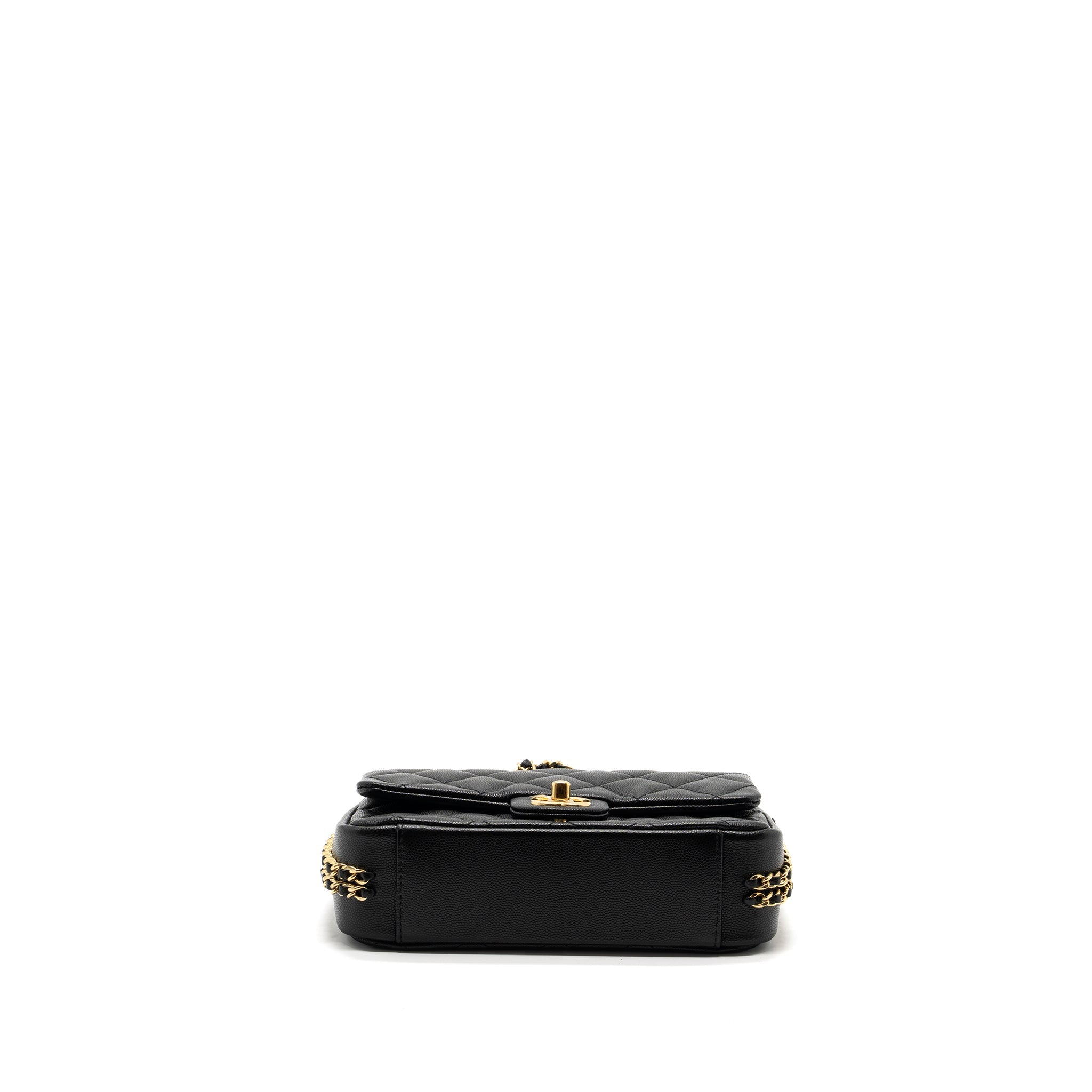 Chanel Quilted Flap Bag with Double and CC Logo Chain Caviar Black  (Microchip)