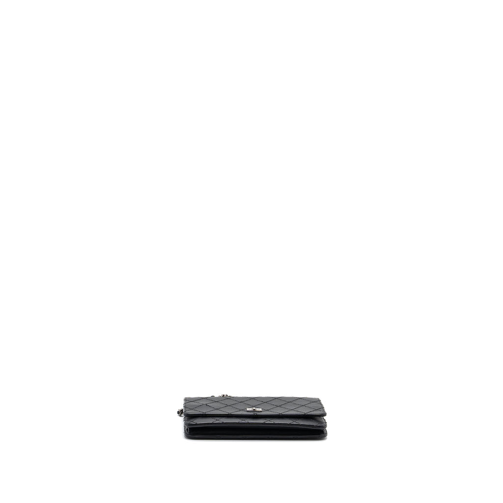 Chanel 2.55 Wallet On Chain Aged Calfskin Black Ruthenium