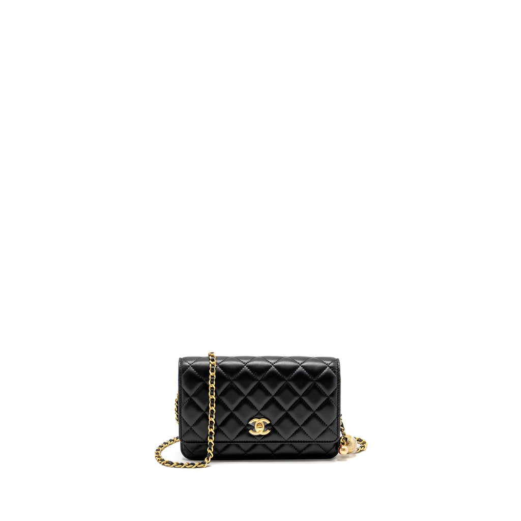 Chanel Pearl Crush Wallet On Chain Lambskin Black  (Microchip)