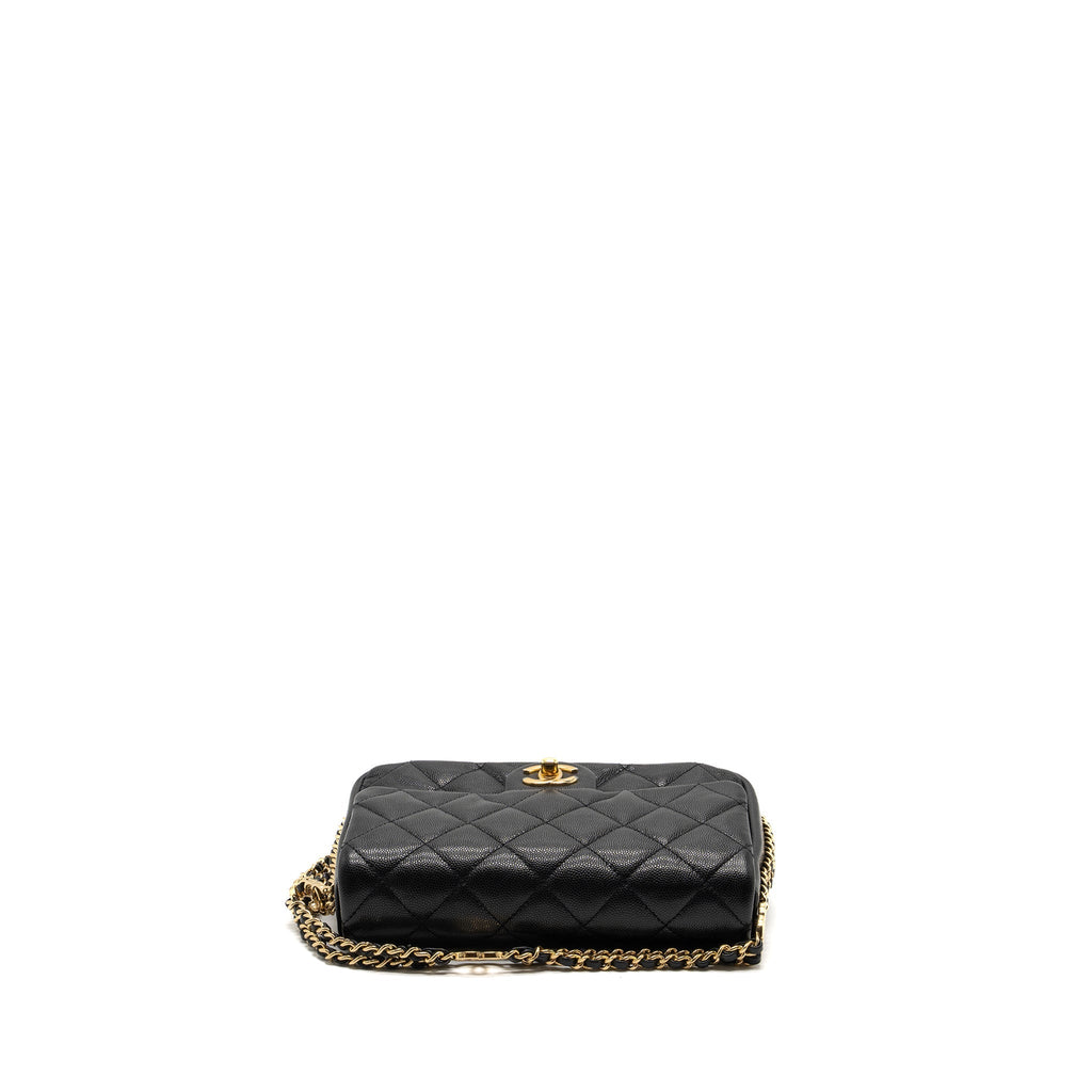 Chanel Quilted Flap Bag with Double and CC Logo Chain Caviar Black  (Microchip)
