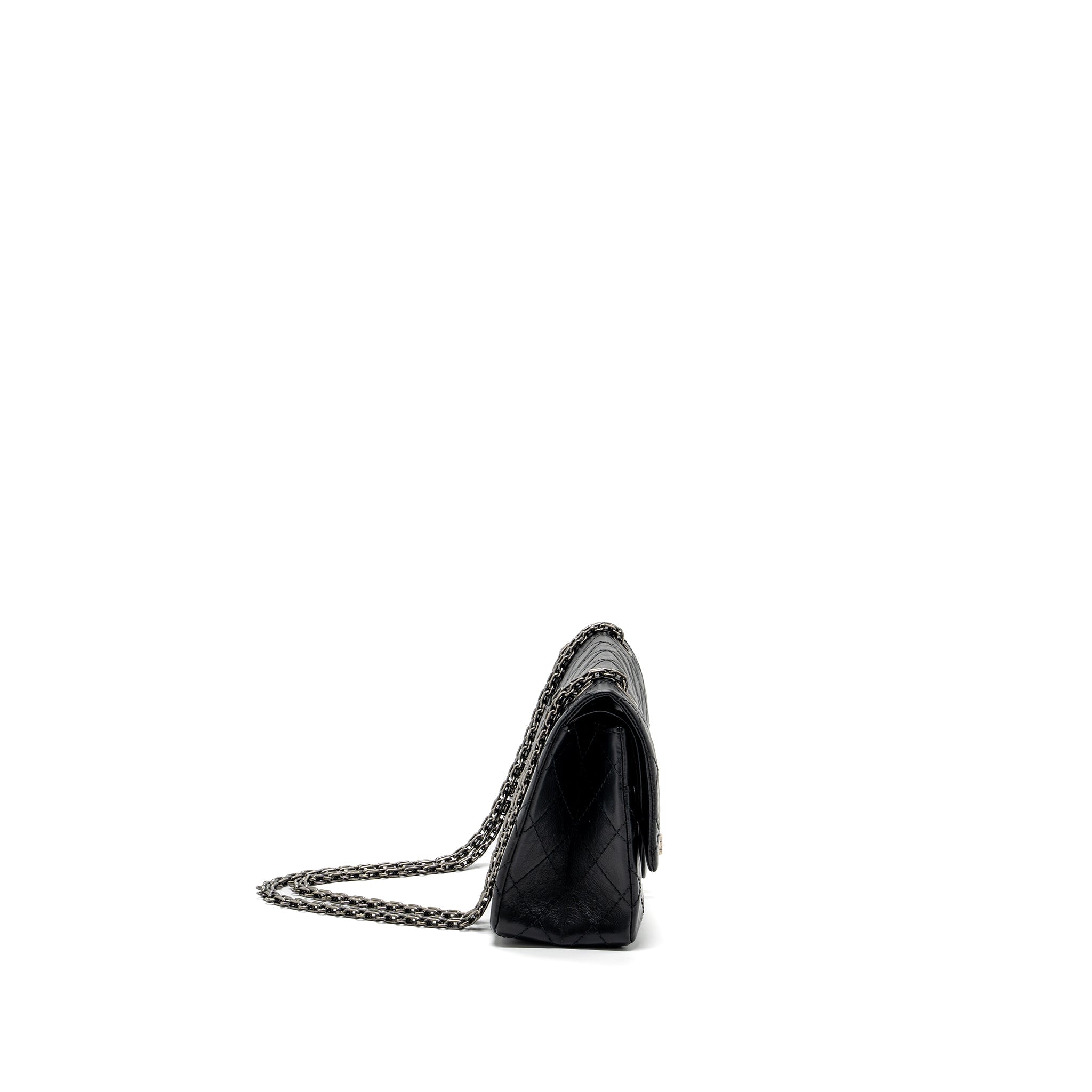 Chanel small 2.55 reissue flap bag aged calfskin black ruthenium hardware