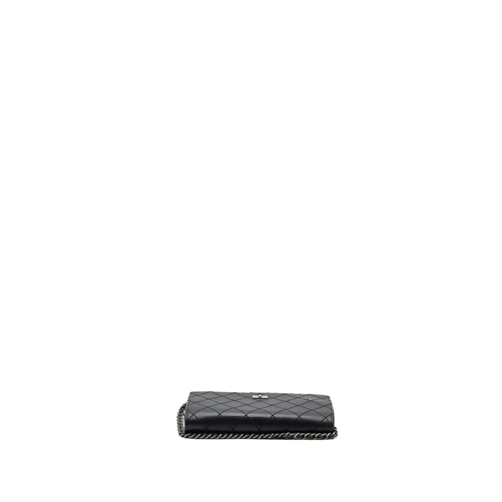 Chanel 2.55 Wallet On Chain Aged Calfskin Black Ruthenium