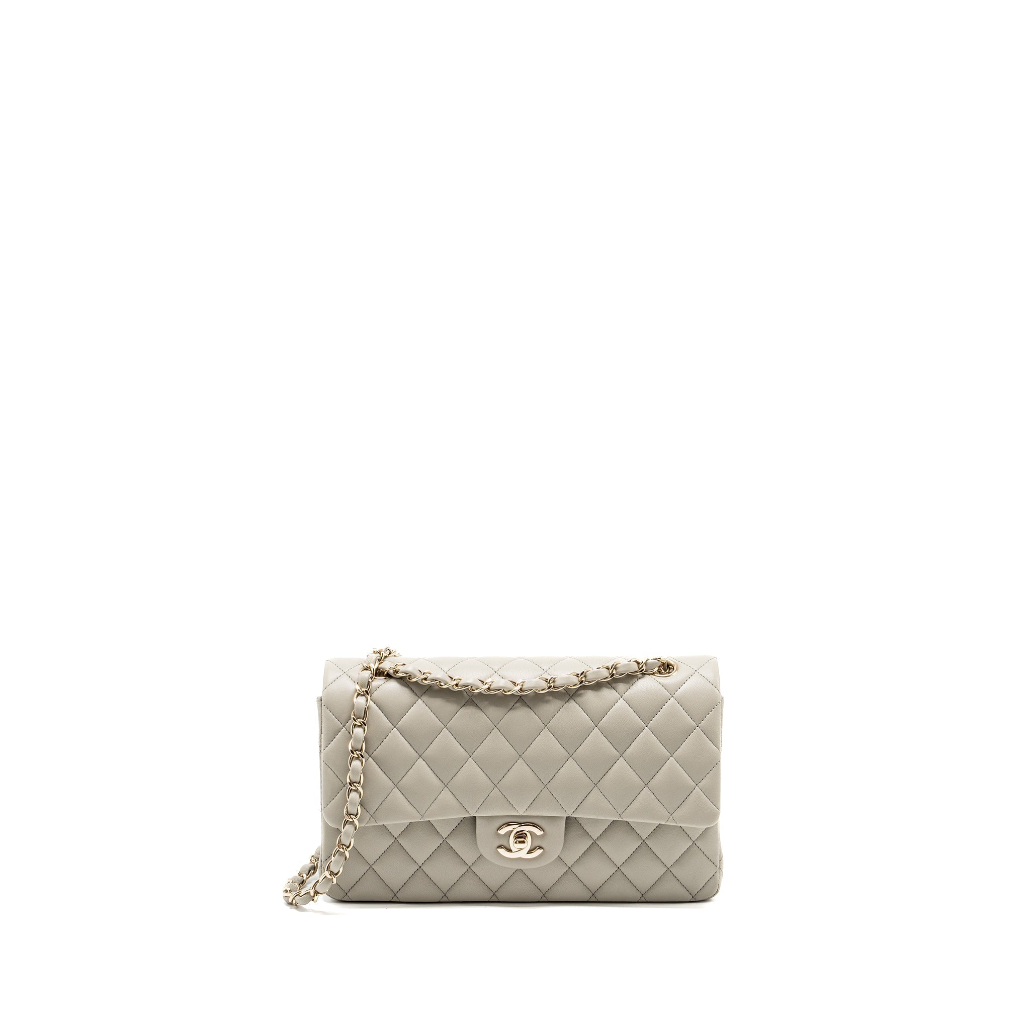 Chanel Medium Classic double flap bag lambskin light grey L (Microchip)