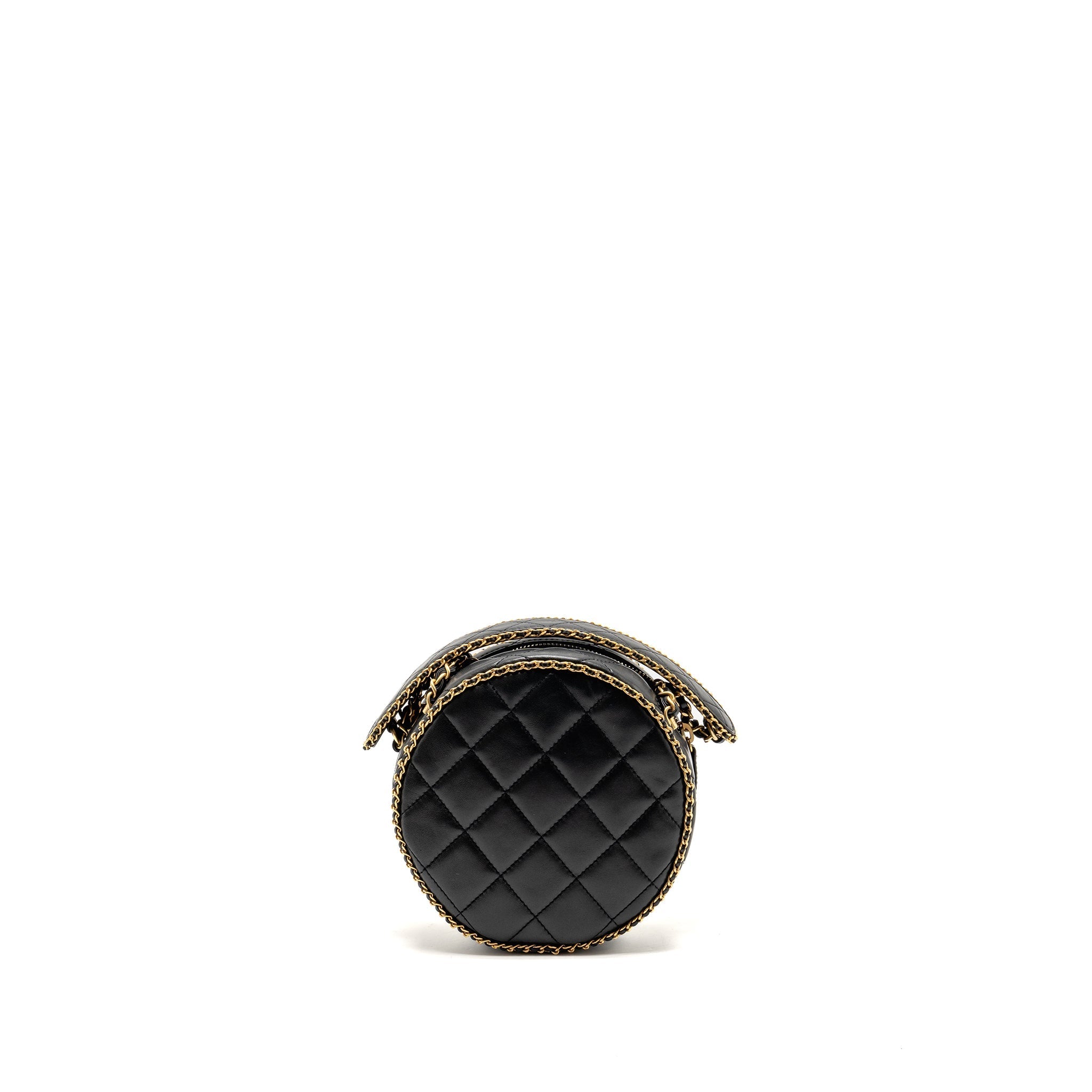 CHANEL Round Vanity With Chain Lambskin Black  (Microchip)