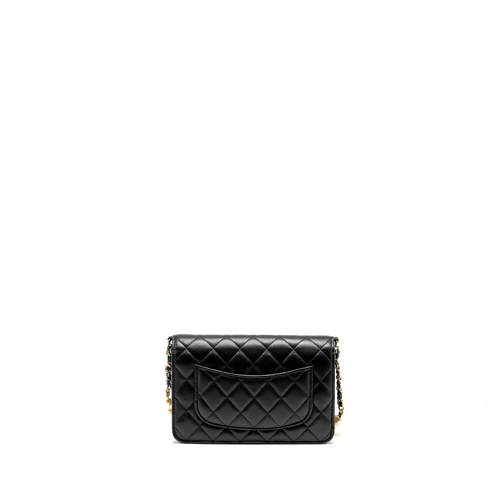 Chanel Pearl Chain Wallet On Chain Lambskin Black L(microchip)