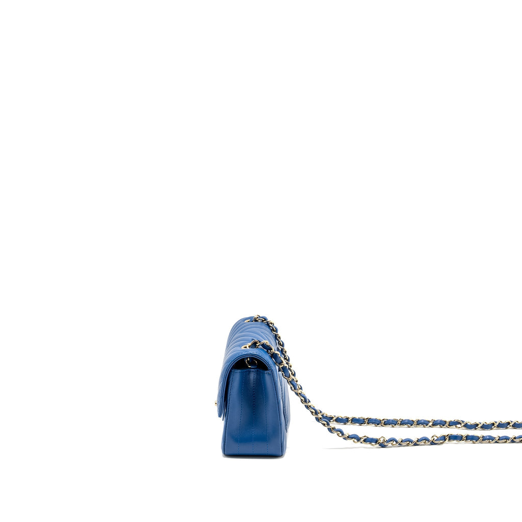 Chanel Mini Rectangular Flap Bag Chevron Lambskin Blue L
