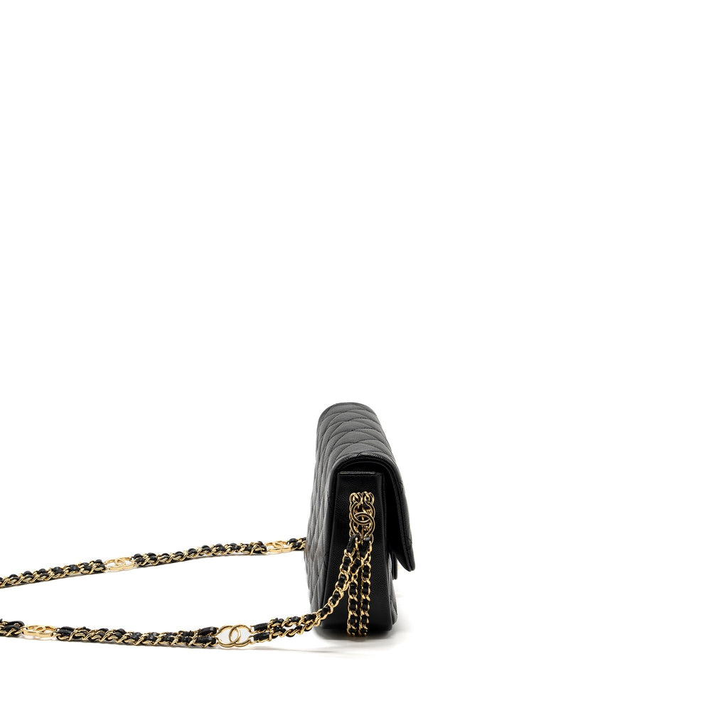 Chanel Quilted Flap Bag with Double and CC Logo Chain Caviar Black  (Microchip)