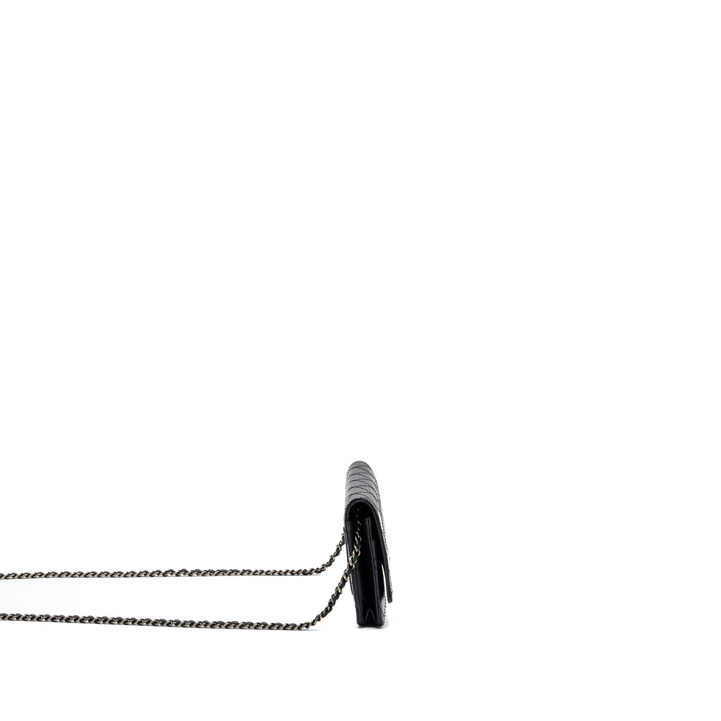 Chanel 2.55 Wallet On Chain Aged Calfskin Black Ruthenium