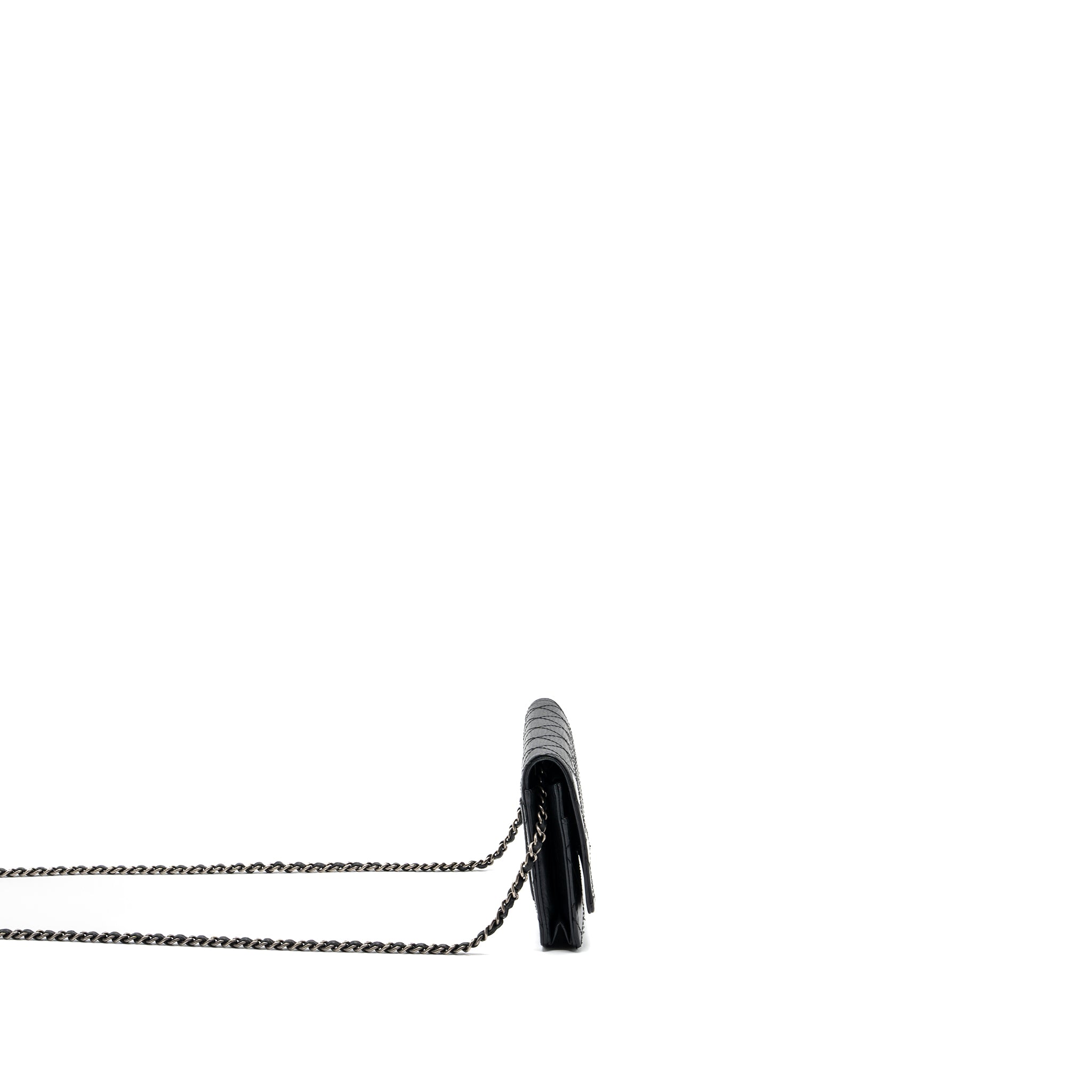 Chanel 2.55 Wallet On Chain Aged Calfskin Black Ruthenium