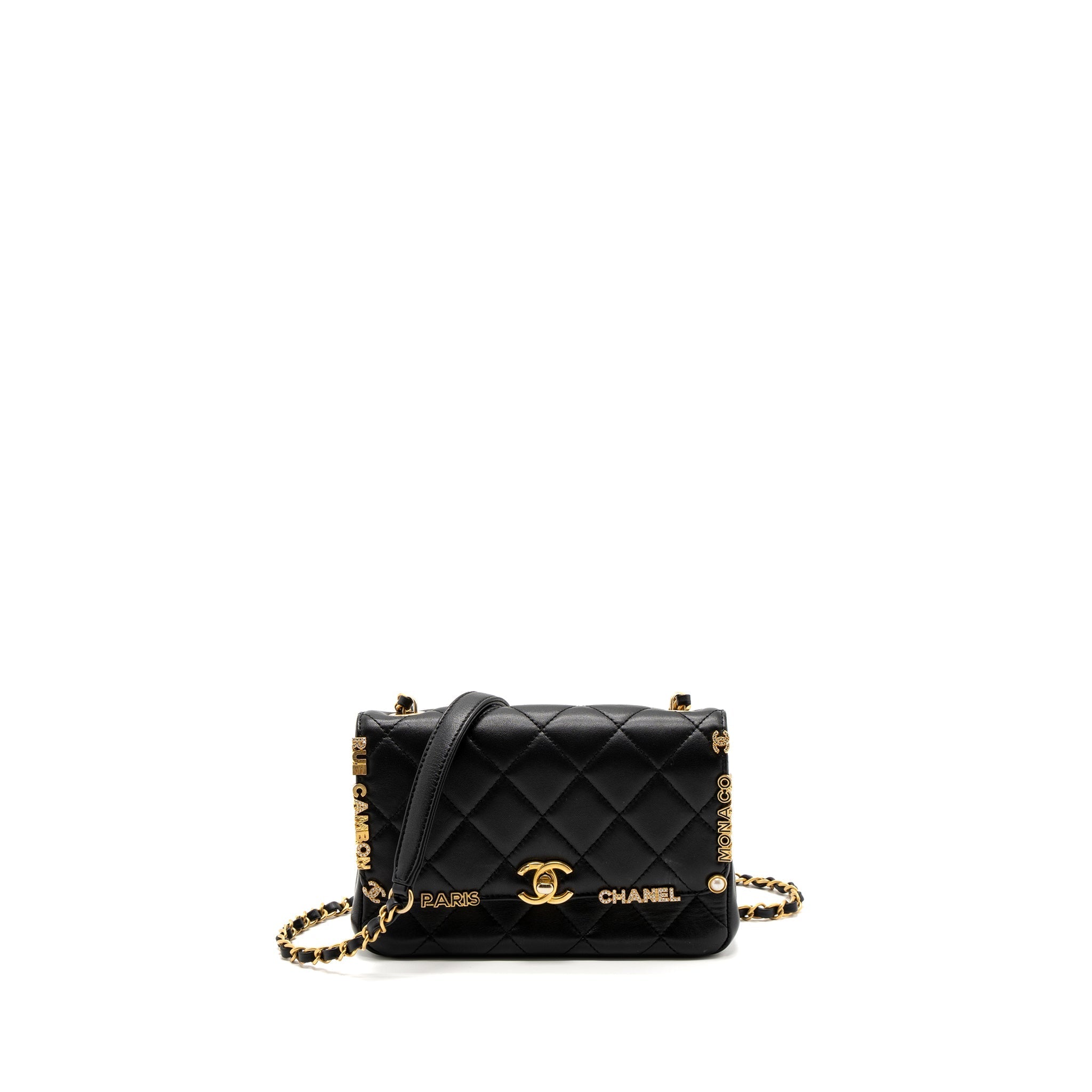 Chanel limited edition quilted flap bag lambskin black  (microchip)
