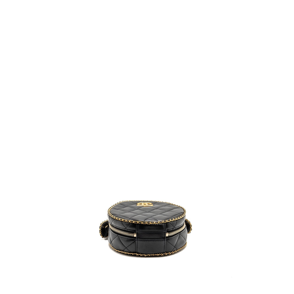 CHANEL Round Vanity With Chain Lambskin Black  (Microchip)