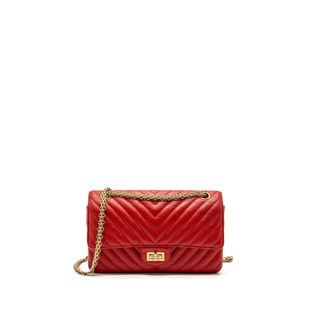 Chanel Small 2.55 Reissue Flap Bag Chevron Calfskin Red