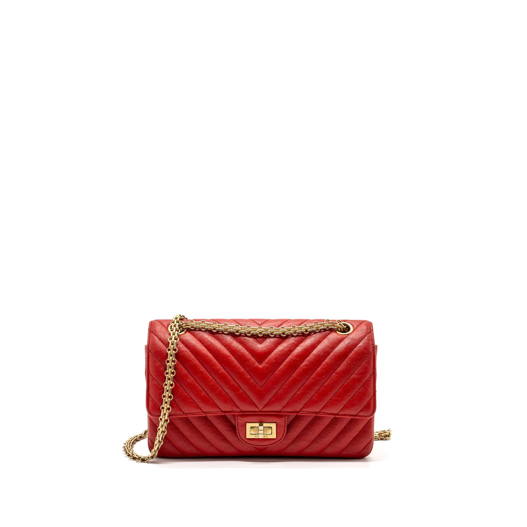 Chanel Small 2.55 Reissue Flap Bag Chevron Calfskin Red