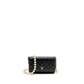Chanel Pearl Chain Wallet On Chain Lambskin Black L(microchip)