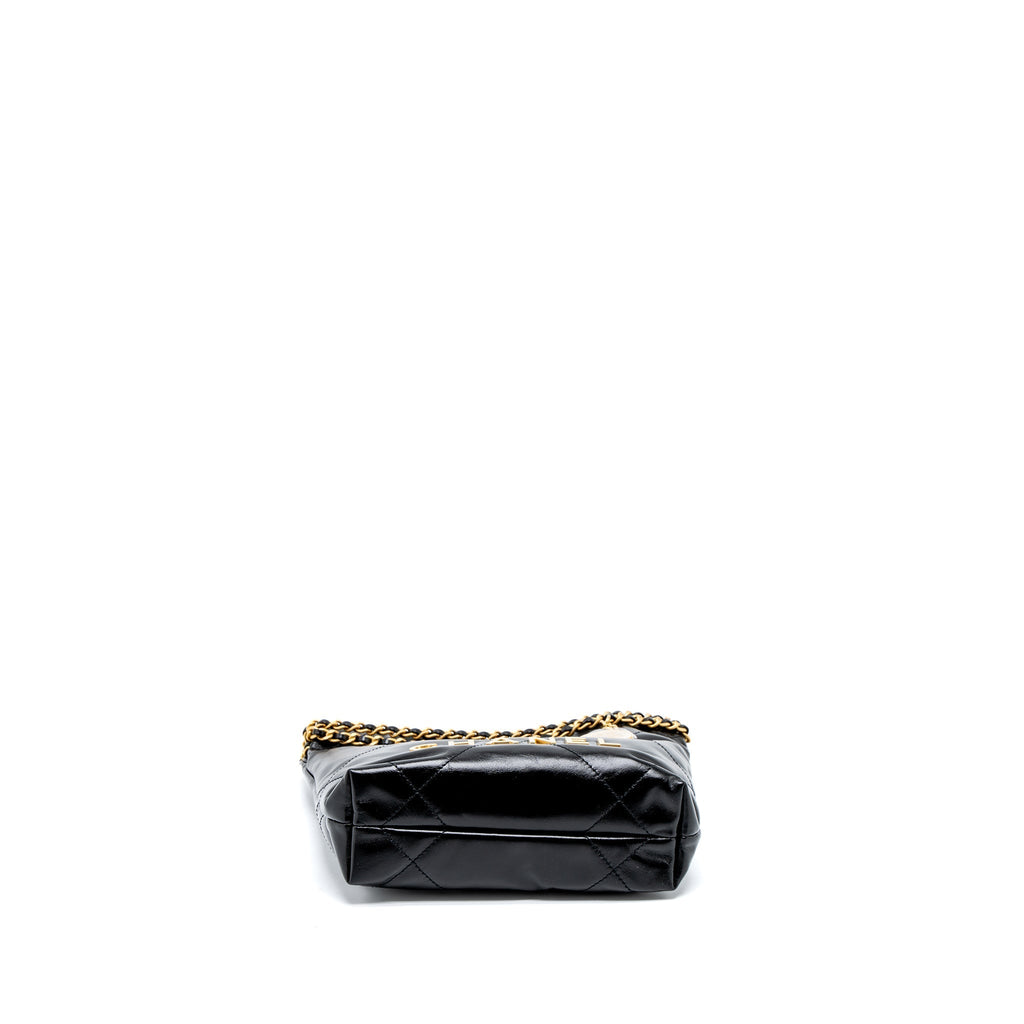 Chanel 23s Mini 22 Bag Shiny Calfskin Black Brushed  (Microchip)