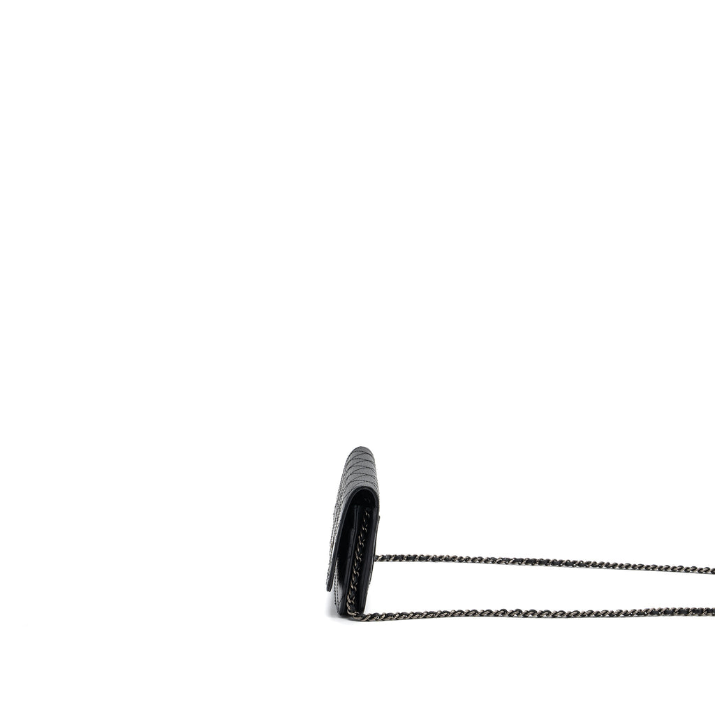 Chanel 2.55 Wallet On Chain Aged Calfskin Black Ruthenium
