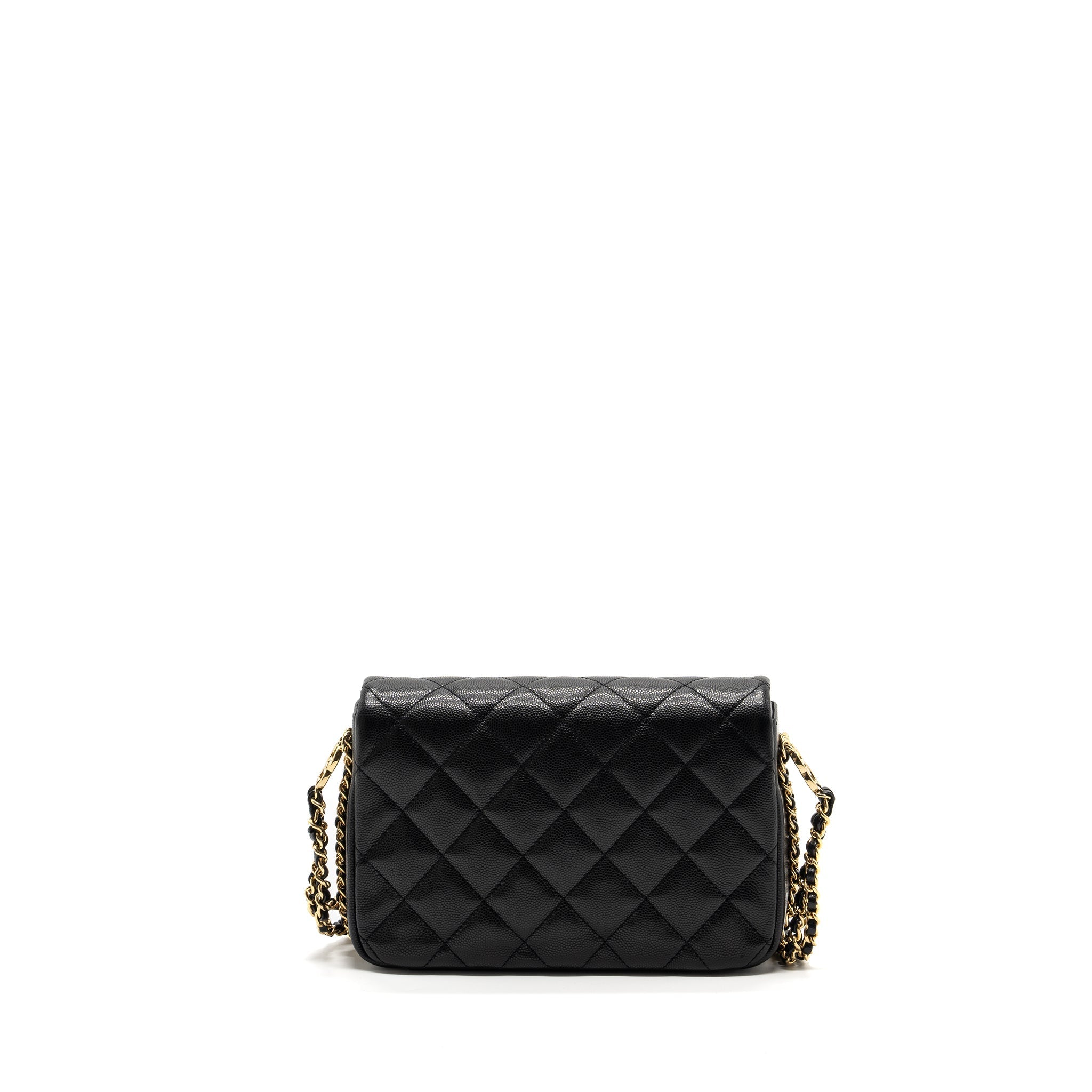 Chanel Quilted Flap Bag with Double and CC Logo Chain Caviar Black  (Microchip)