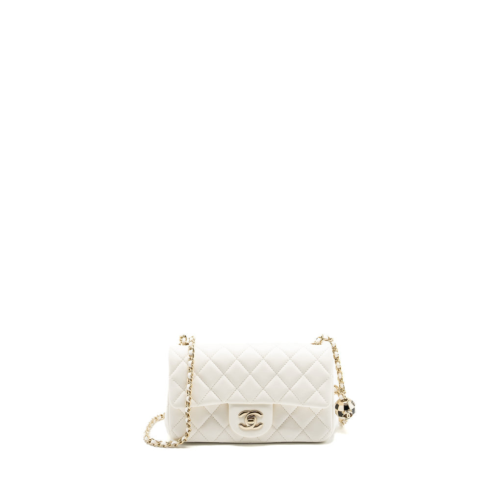 Chanel 23C pearl crush mini rectangular flap bag lambskin white L (microchip)