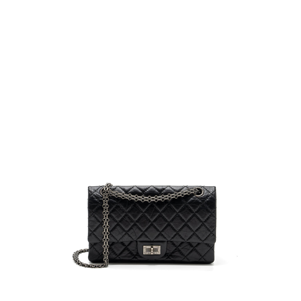 Chanel small 2.55 reissue flap bag aged calfskin black ruthenium hardware