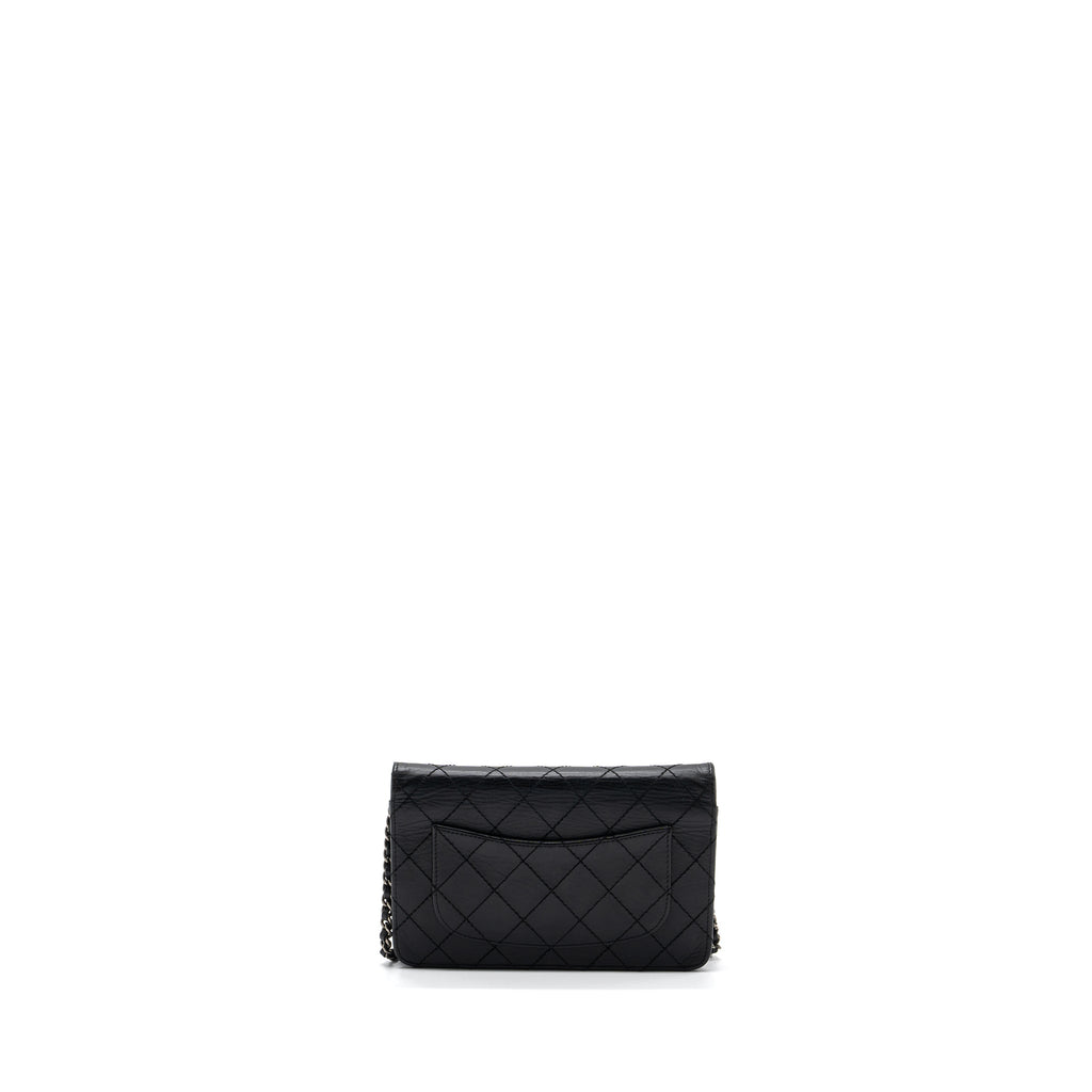 Chanel 2.55 Wallet On Chain Aged Calfskin Black Ruthenium