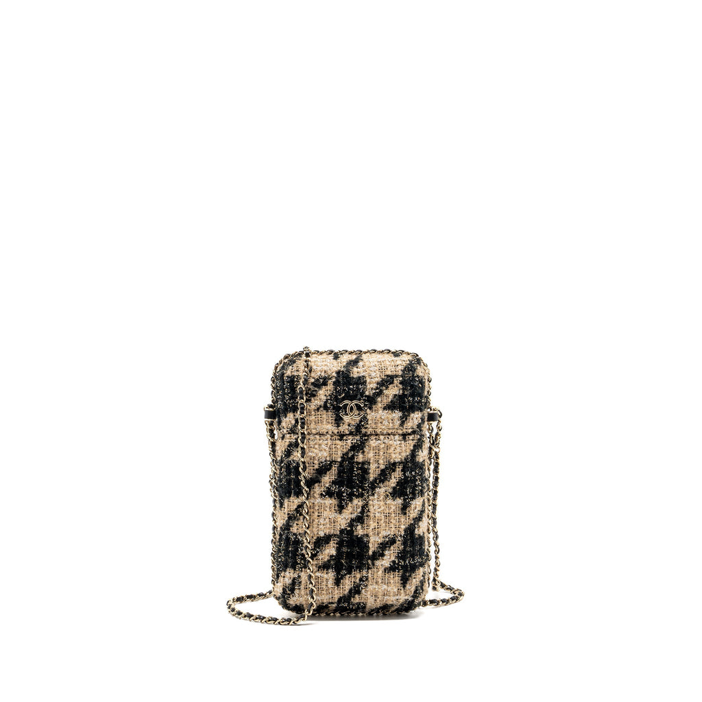 Chanel vertical phone case tweed multicolor black / light brown L