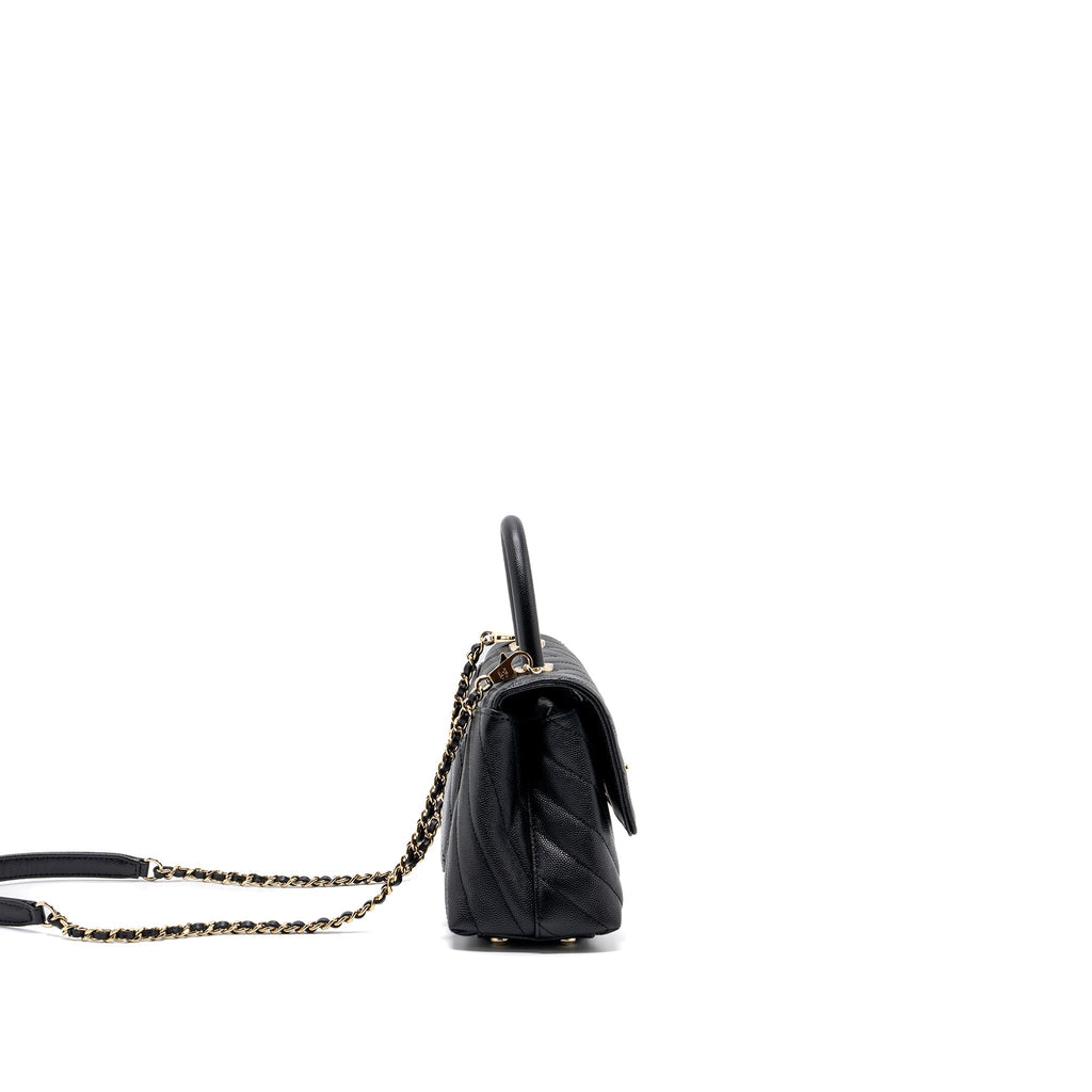 Chanel Small Coco Handle Chevron Caviar Black L