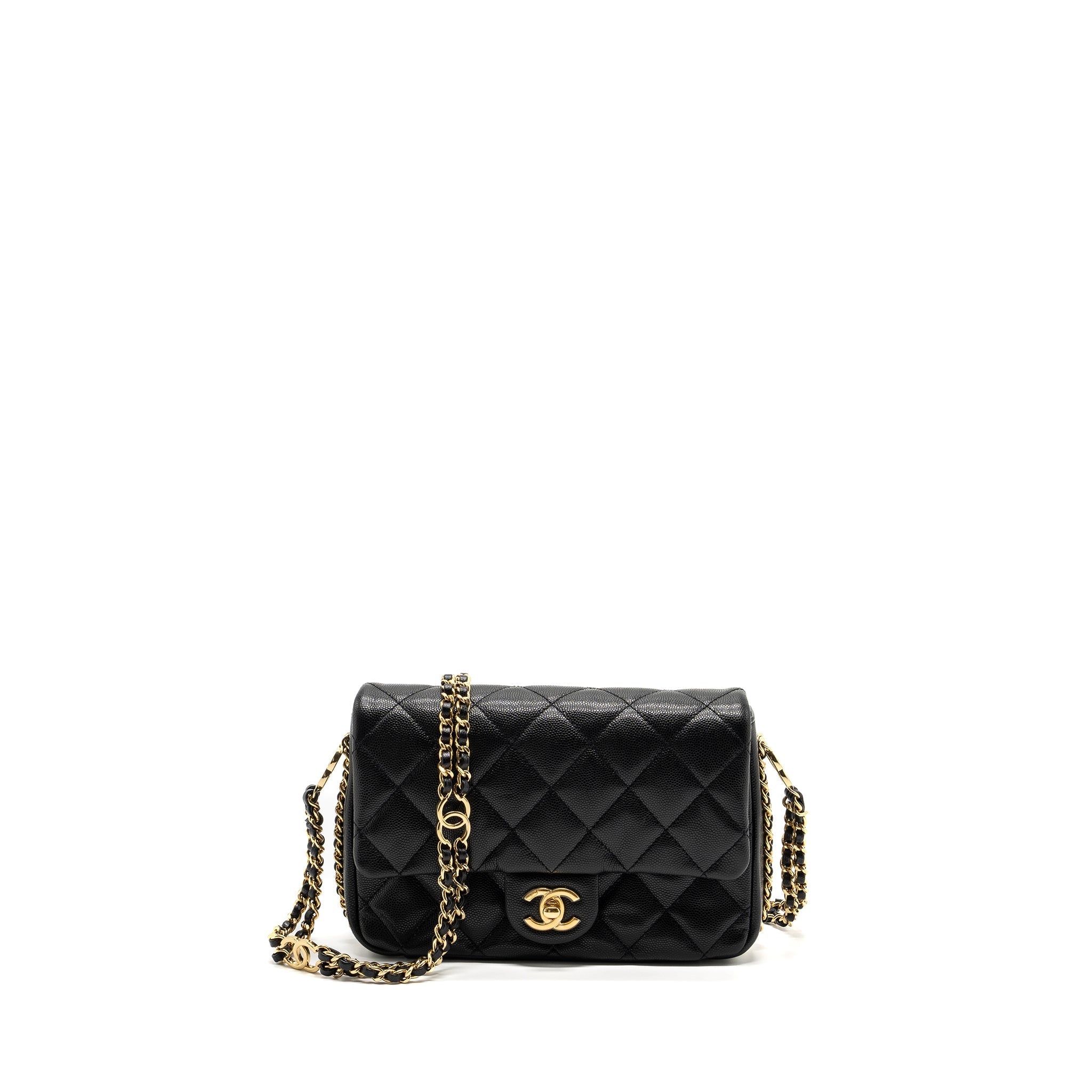 Chanel Quilted Flap Bag with Double and CC Logo Chain Caviar Black  (Microchip)