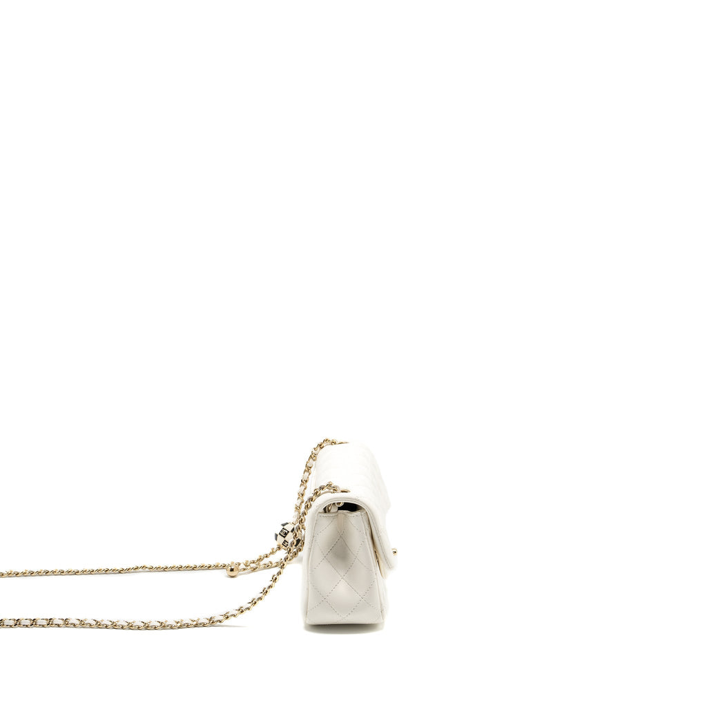 Chanel 23C pearl crush mini rectangular flap bag lambskin white L (microchip)