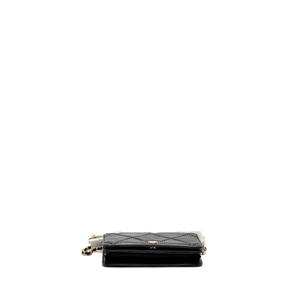 Chanel Quilted Wallet on Chain Shiny Calfskin Black  (Microchip)