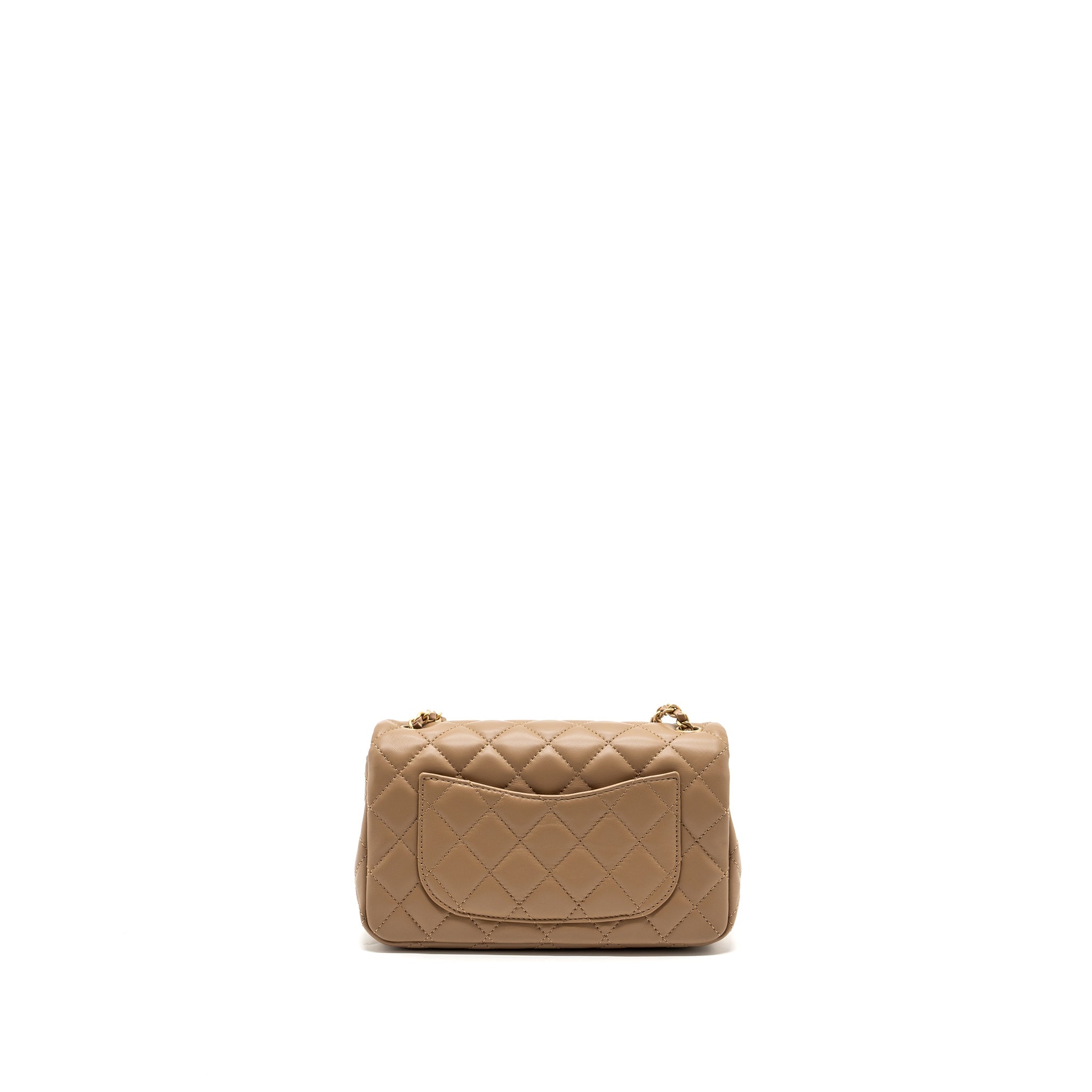 Chanel 22B pearl crush mini rectangular flap bag lambskin dark Beige  (Microchip)