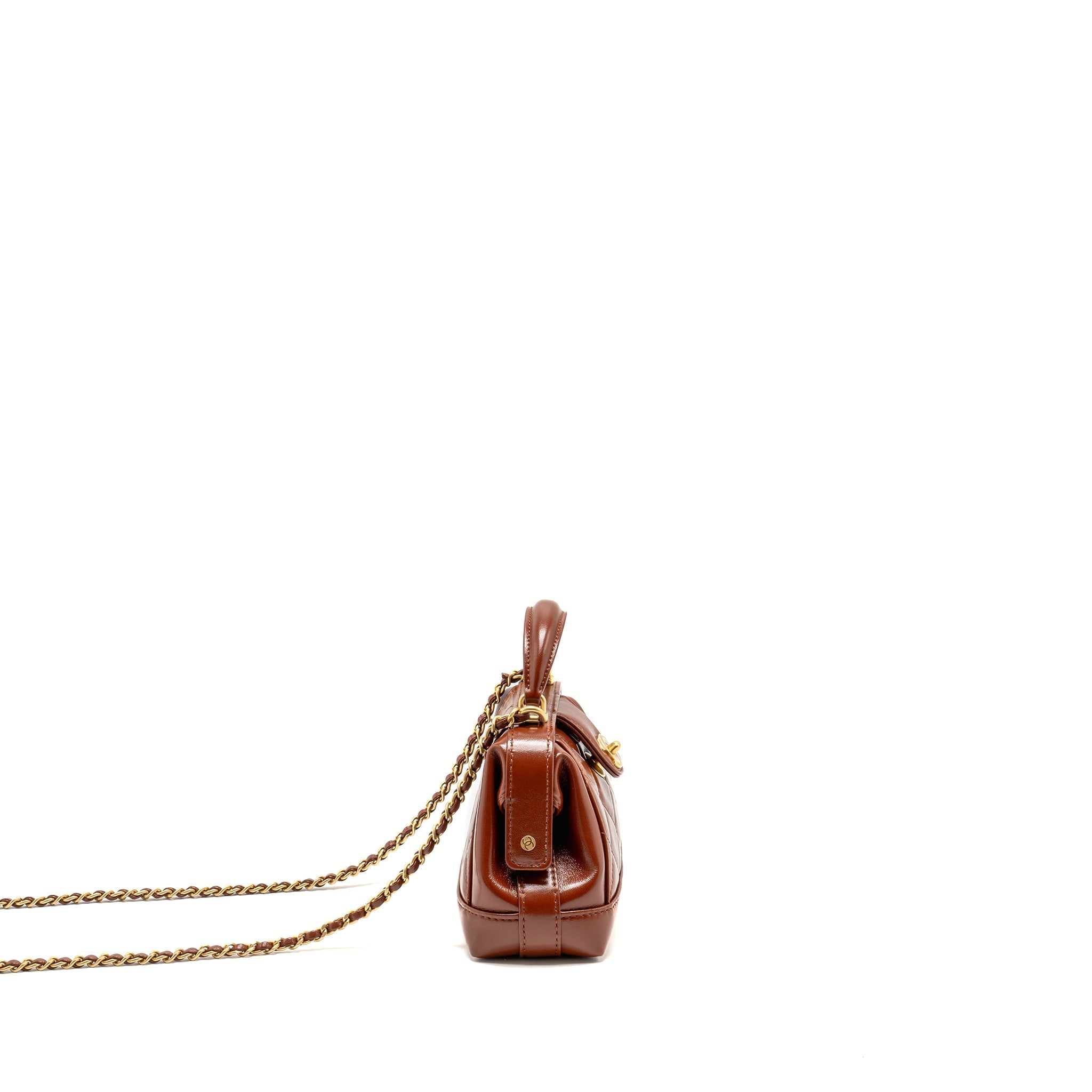 Chanel 24a Small Top Handle Doctor Bag Quilted Shiny Lambskin Caramel (microchip)