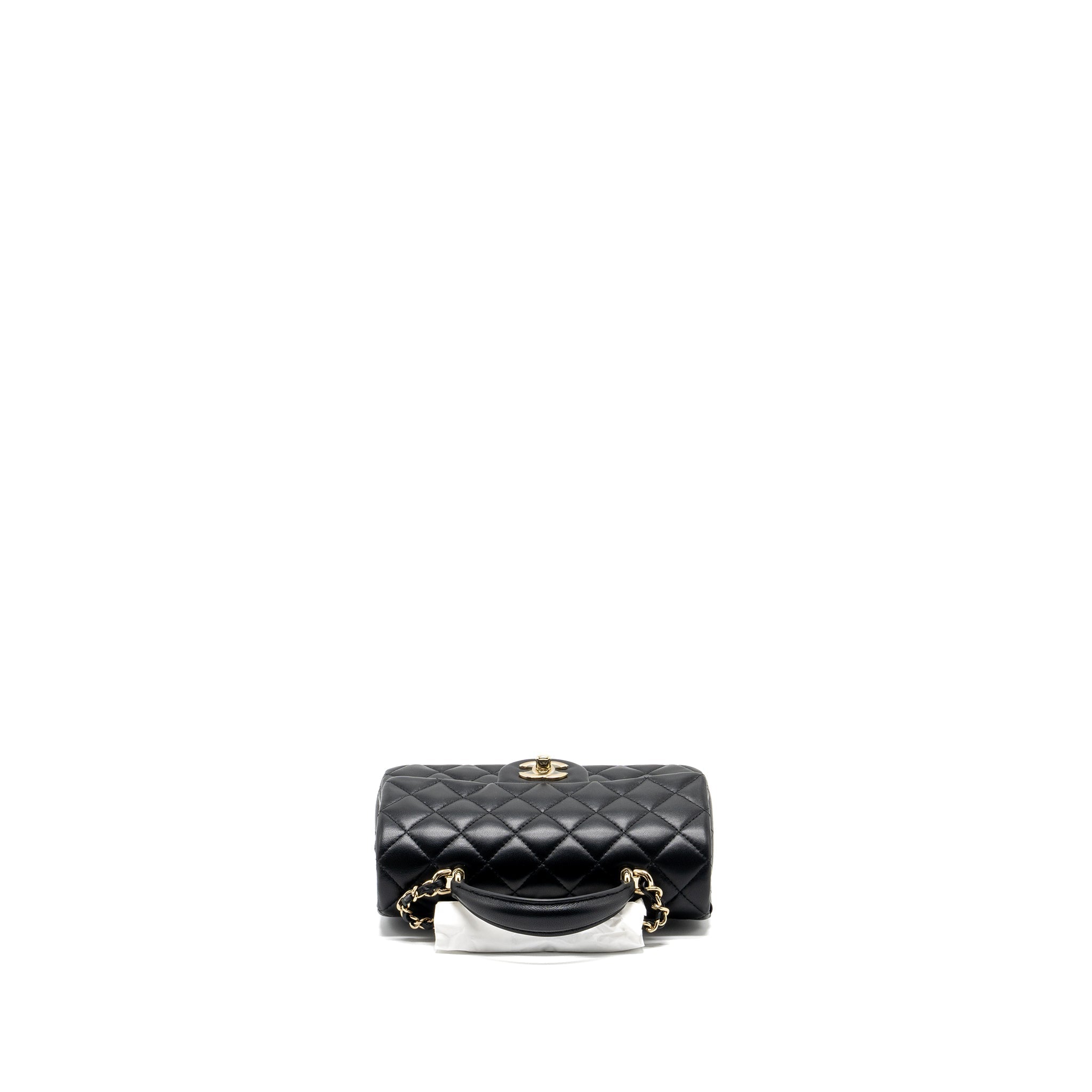 Chanel Top Handle Mini Rectangular Flap Bag Lambskin Black L (Microchip )