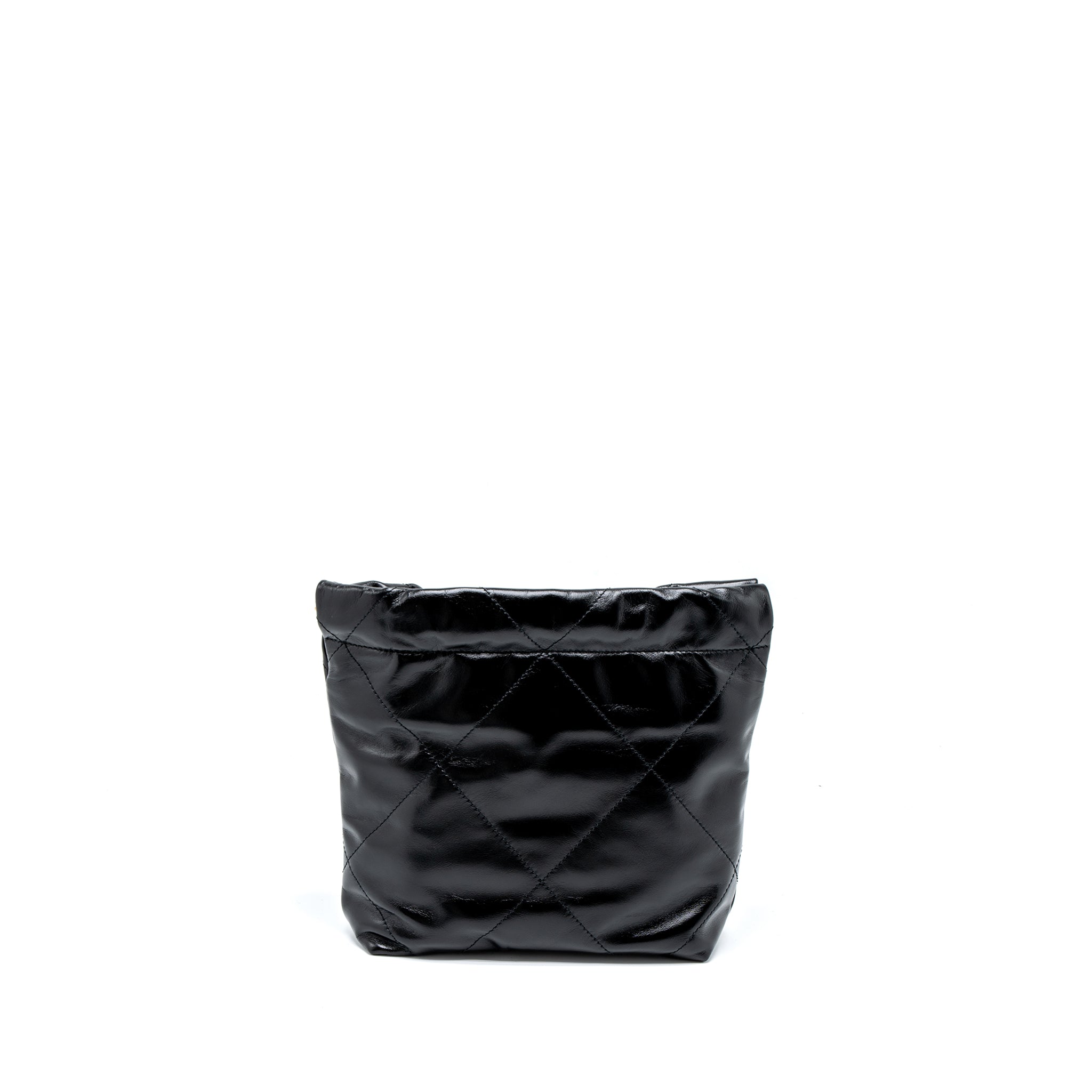 Chanel 23s Mini 22 Bag Shiny Calfskin Black Brushed  (Microchip)