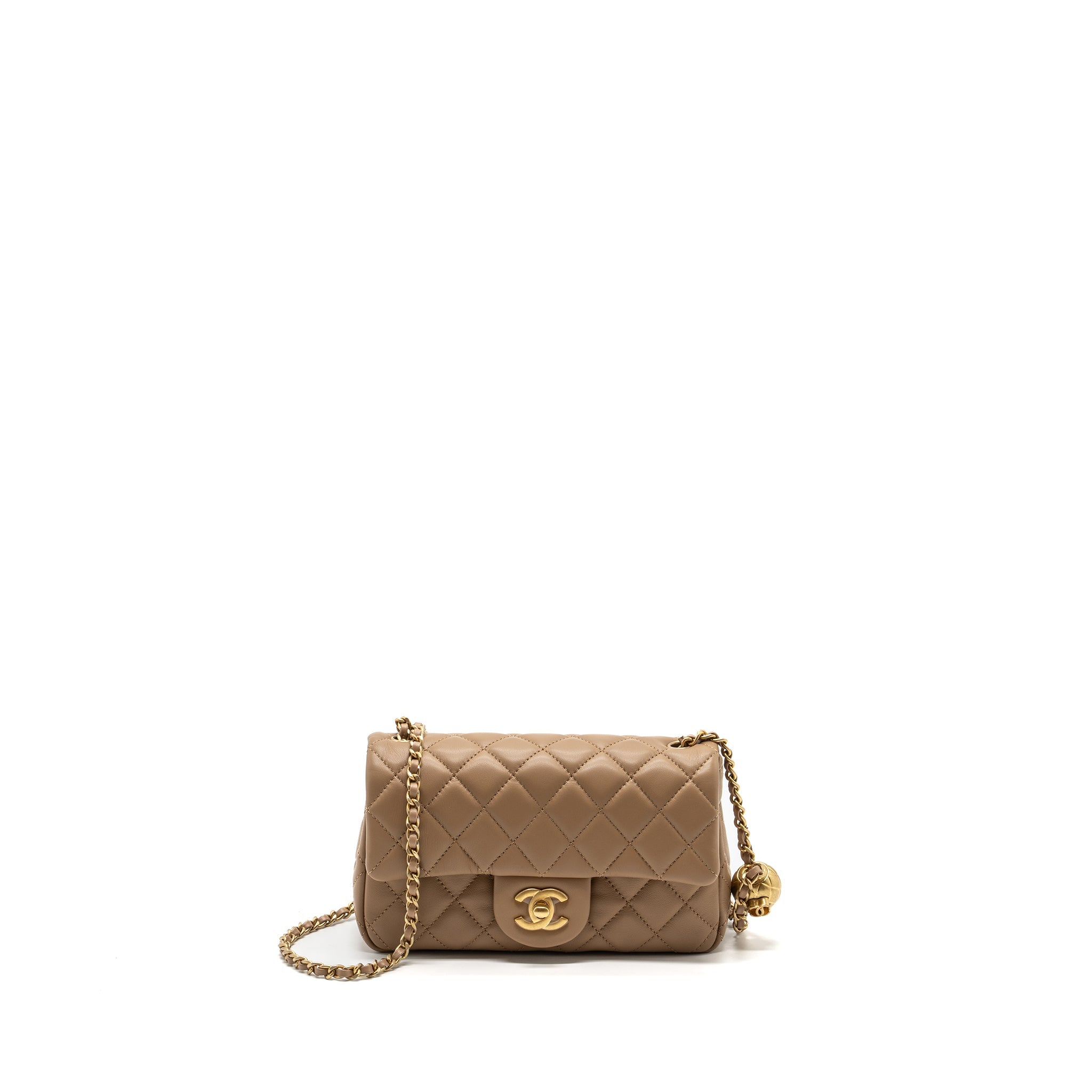 Chanel 22B pearl crush mini rectangular flap bag lambskin dark Beige  (Microchip)