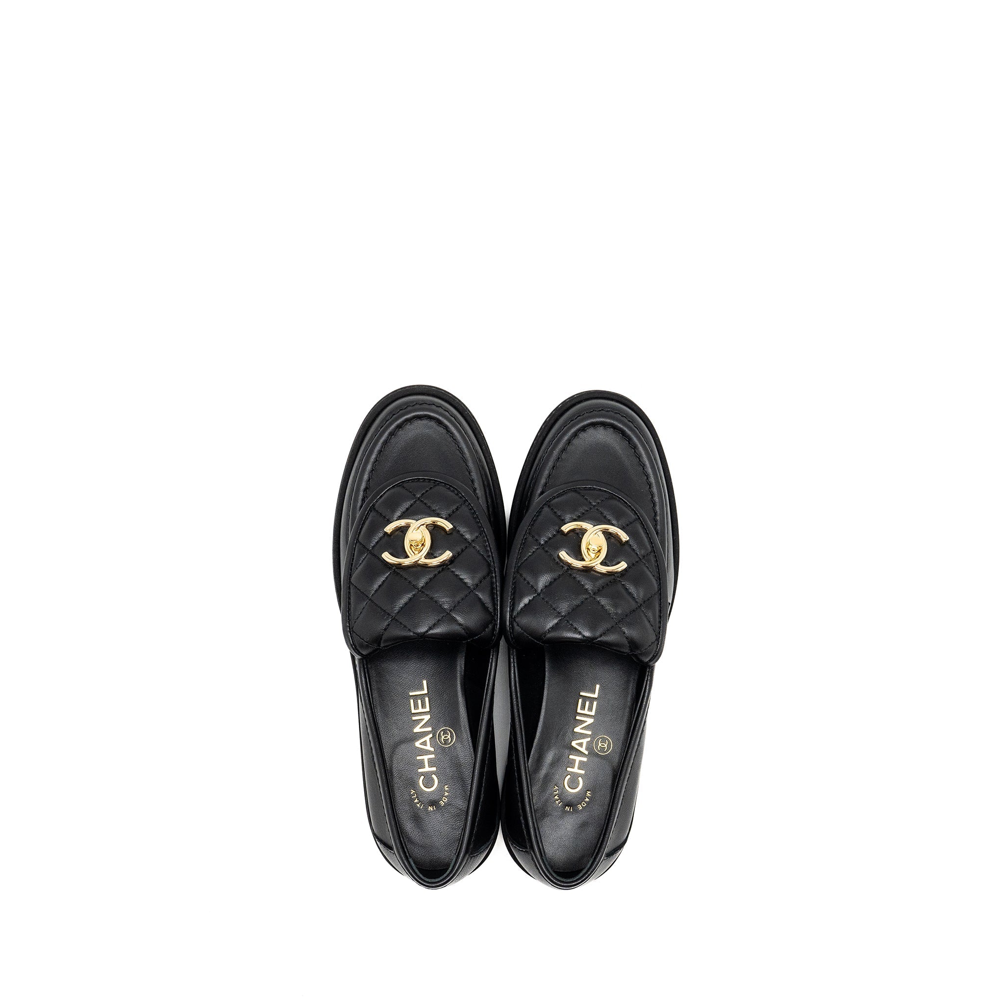 Chanel Size 36.5 CC Turnlock Loafer Quilted Leather Black L