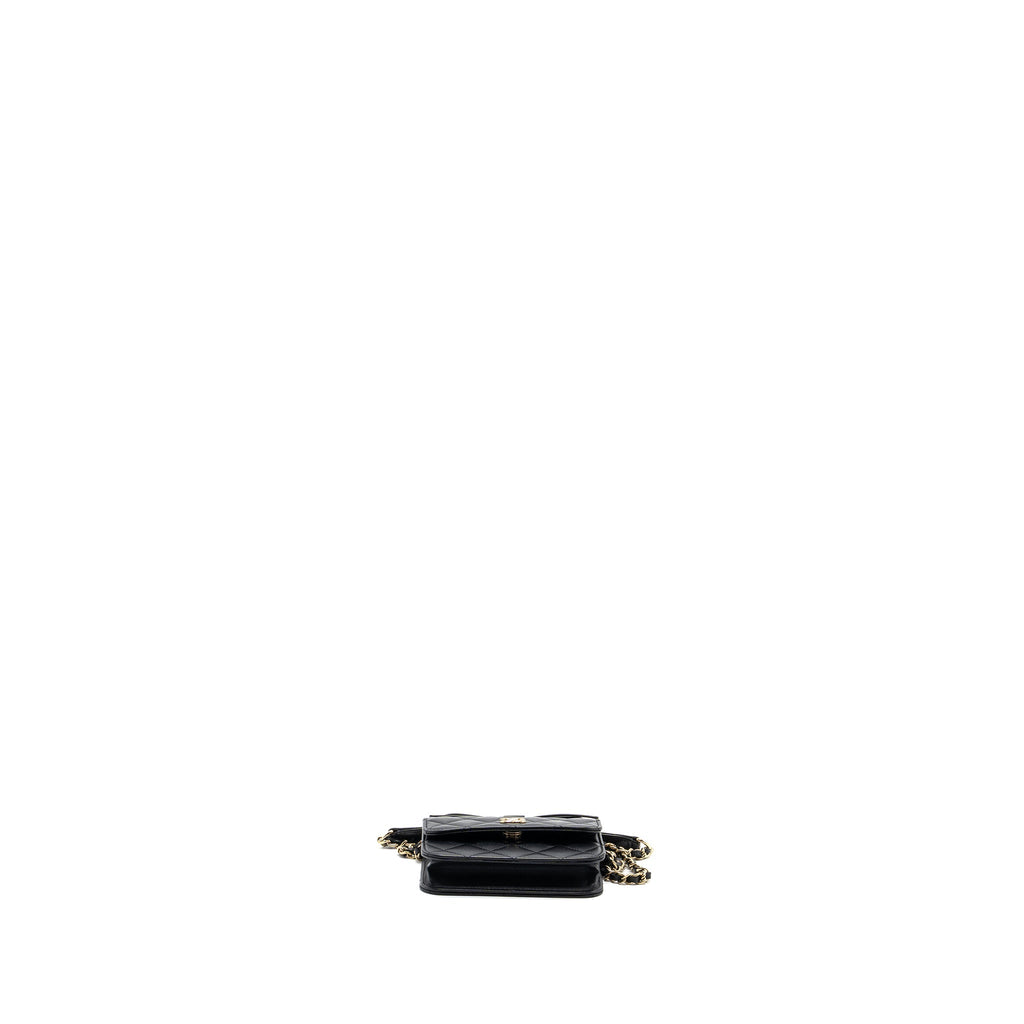 Chanel mini flap card holder with ribbon chain lambskin black L
