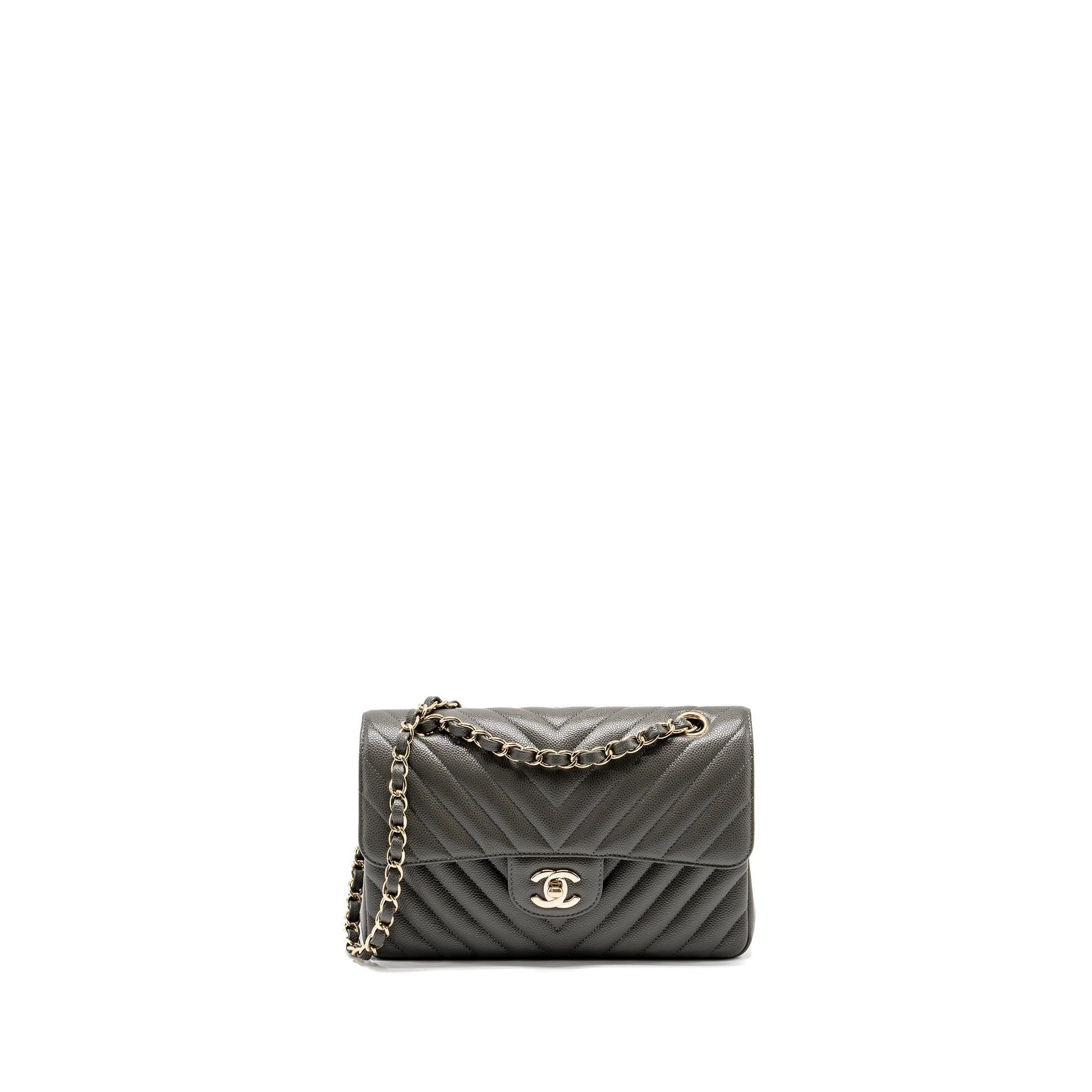 Chanel Small Classic Double Flap Bag Chevron Caviar Dark Grey L