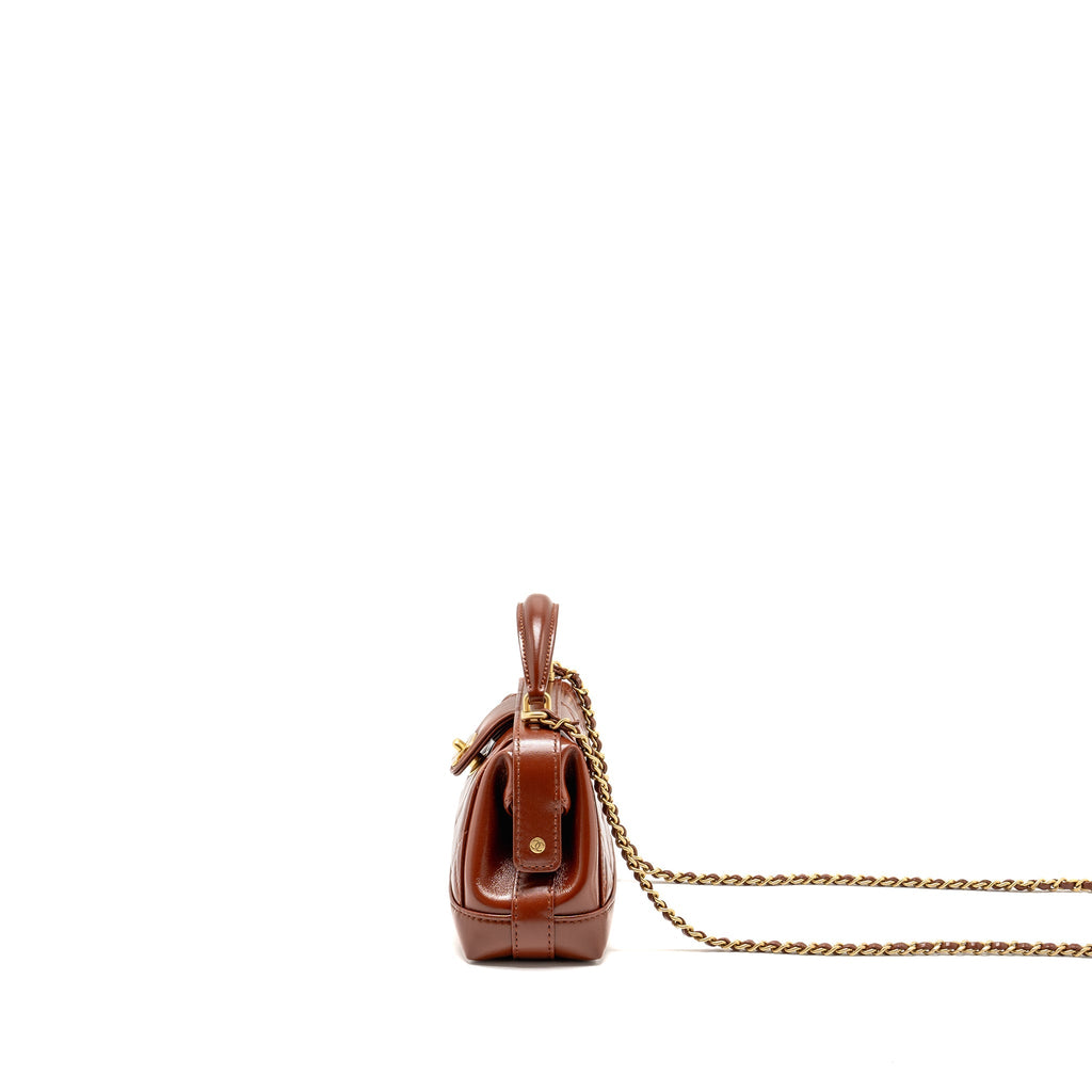 Chanel 24a Small Top Handle Doctor Bag Quilted Shiny Lambskin Caramel (microchip)
