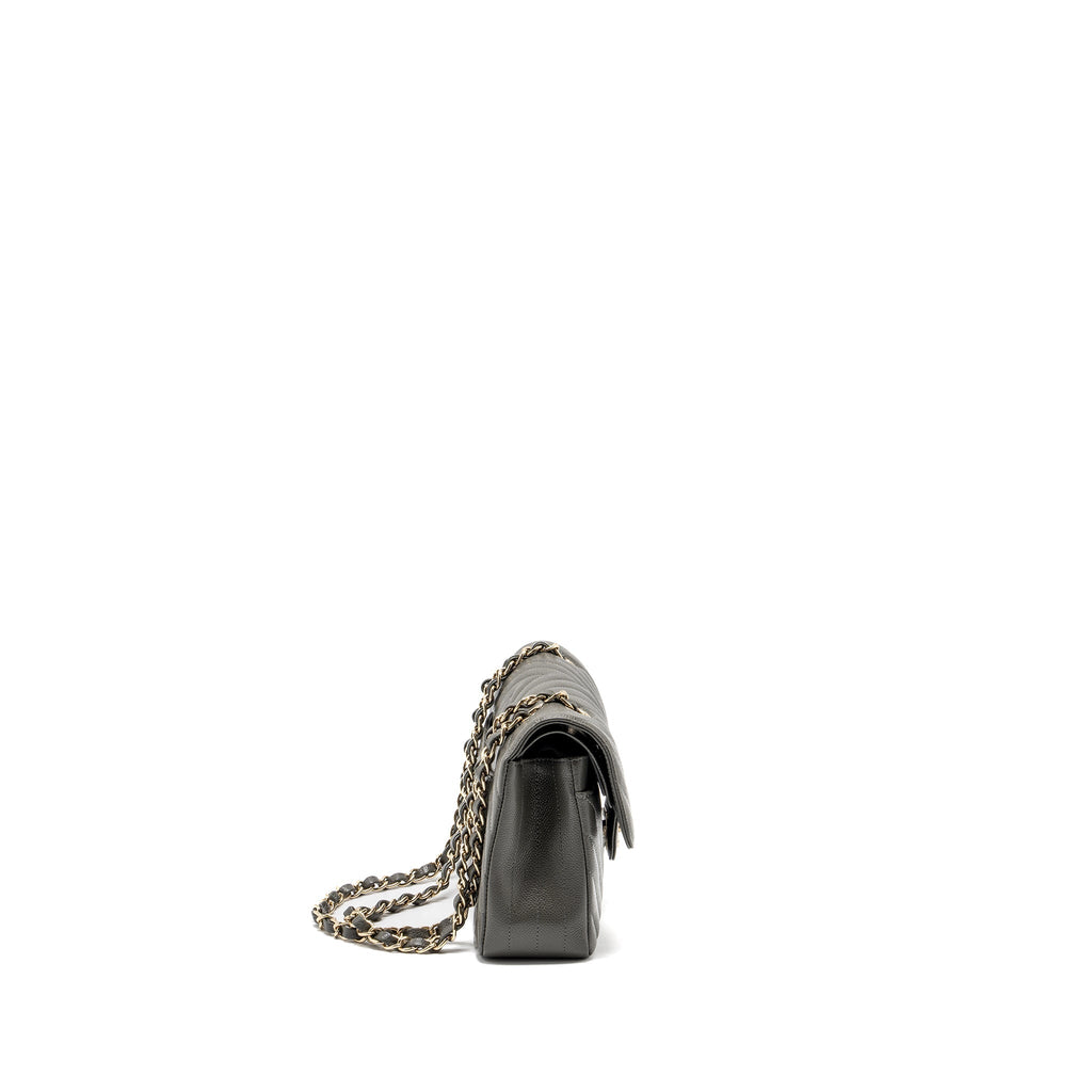 Chanel Small Classic Double Flap Bag Chevron Caviar Dark Grey L