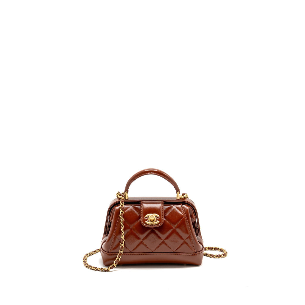 Chanel 24a Small Top Handle Doctor Bag Quilted Shiny Lambskin Caramel (microchip)