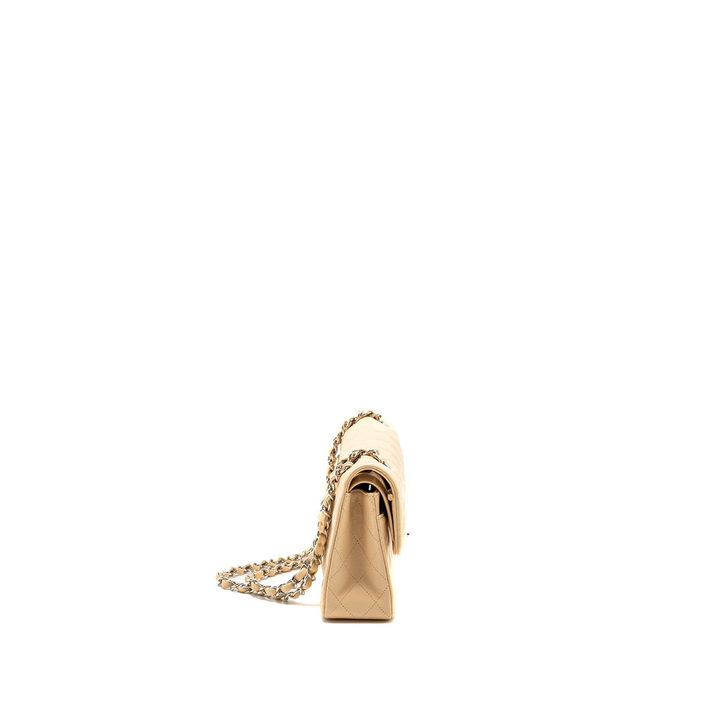 Chanel Small Classic Double Flap Bag Lambskin Beige  (Microchip)