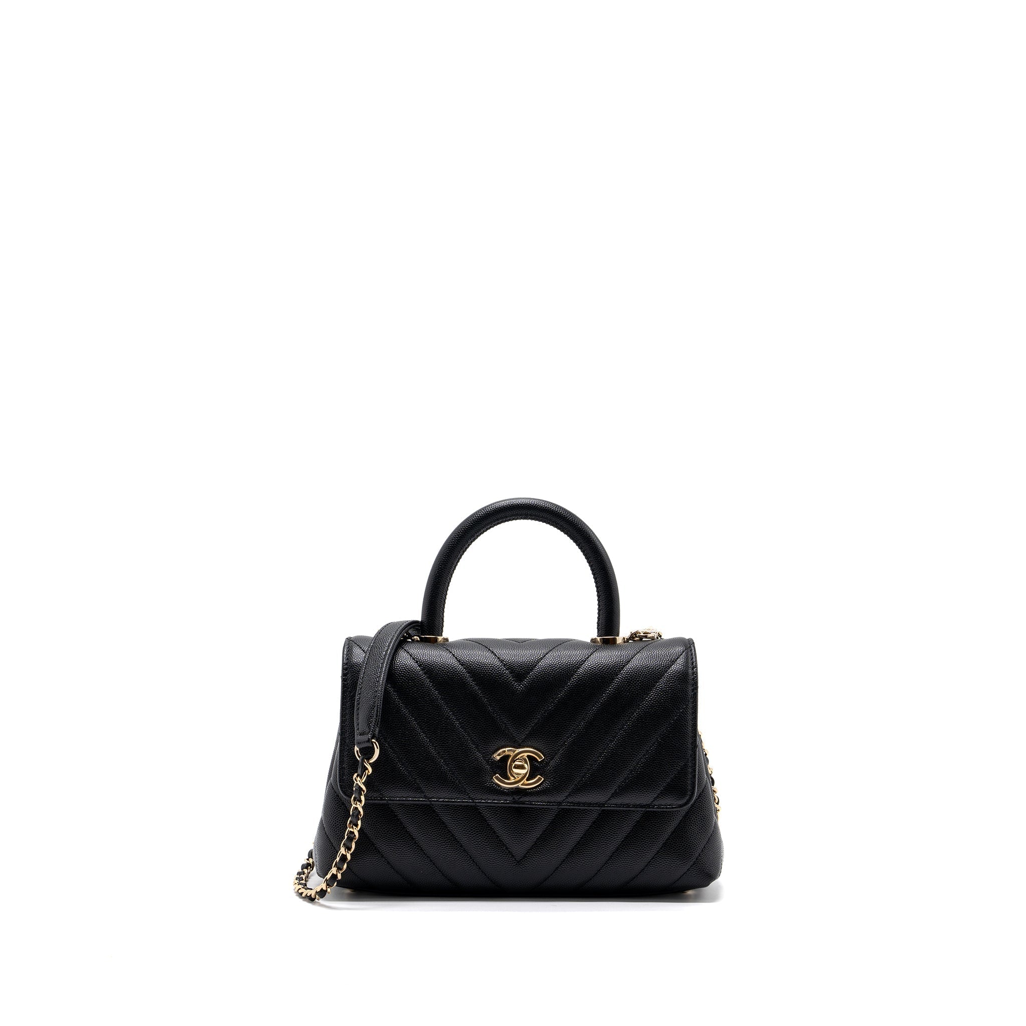 Chanel Small Coco Handle Chevron Caviar Black L