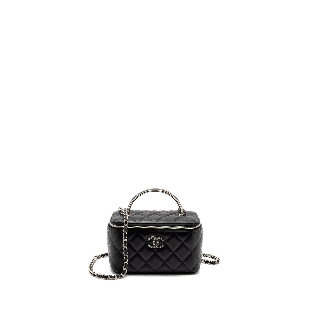 Chanel Top Handle Long Vanity Case Lambskin Black  (Microchip)