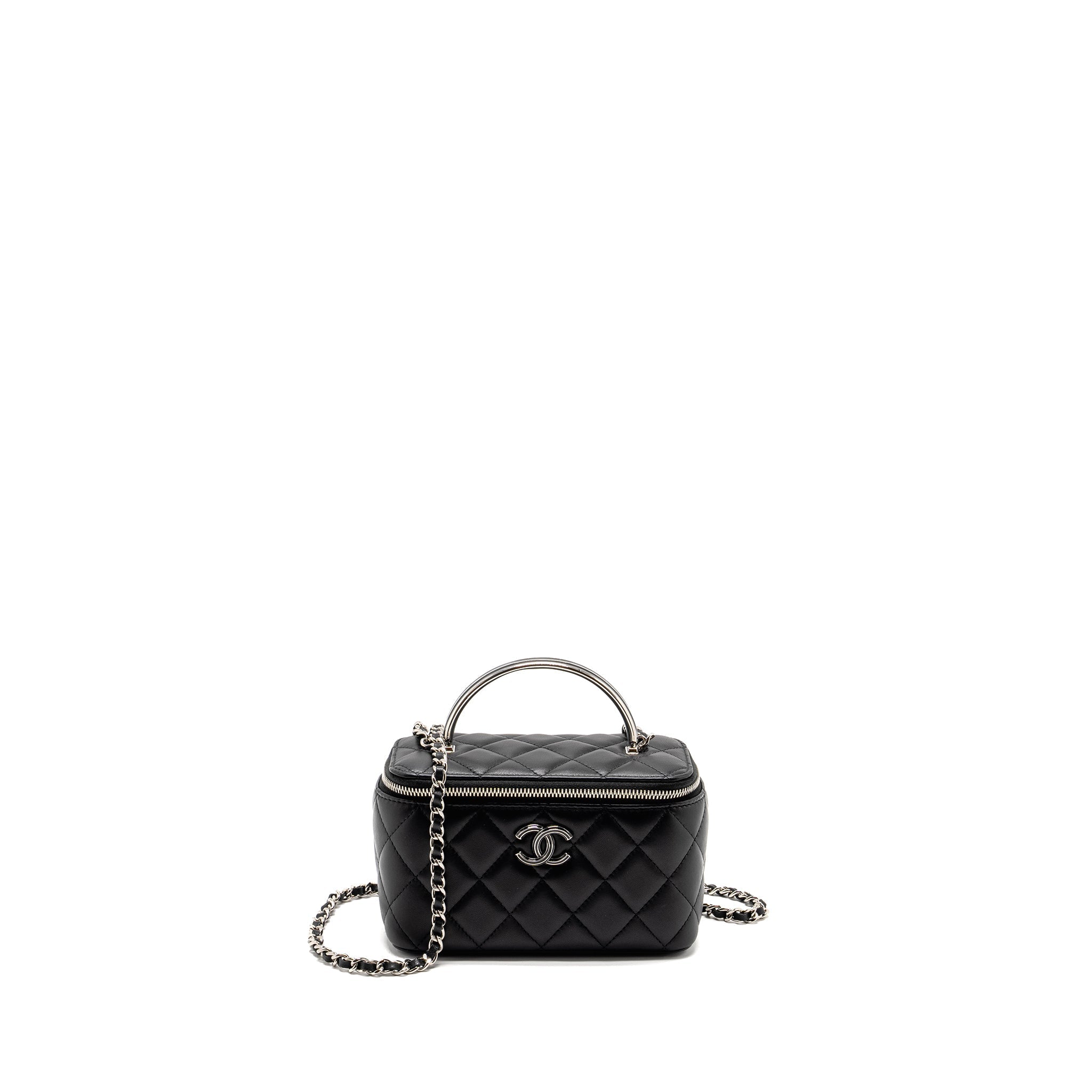 Chanel Top Handle Long Vanity Case Lambskin Black  (Microchip)