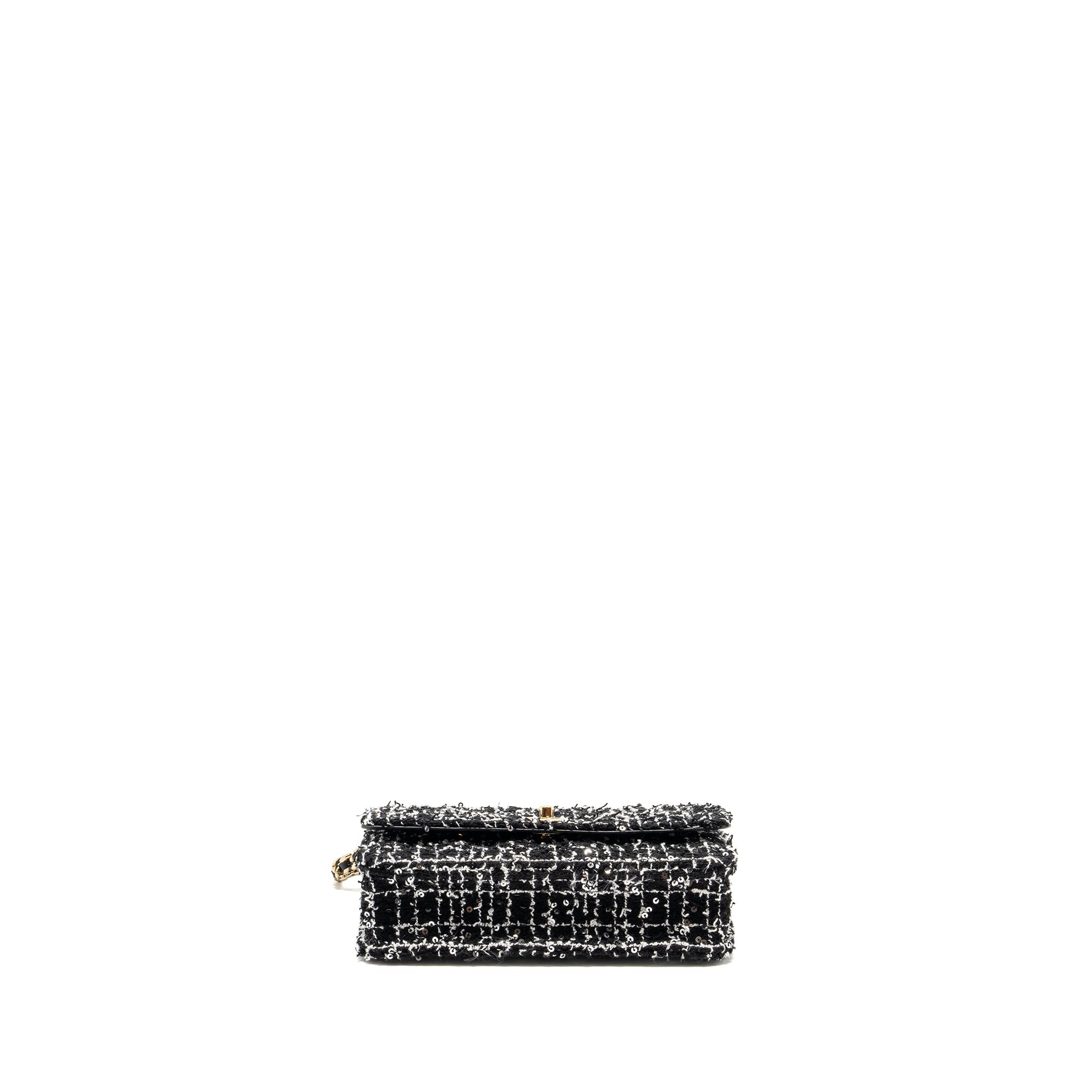 Chanel 24p Detail Chains Wallet On Chain Tweed/Sequins Black/White L (Microchip)