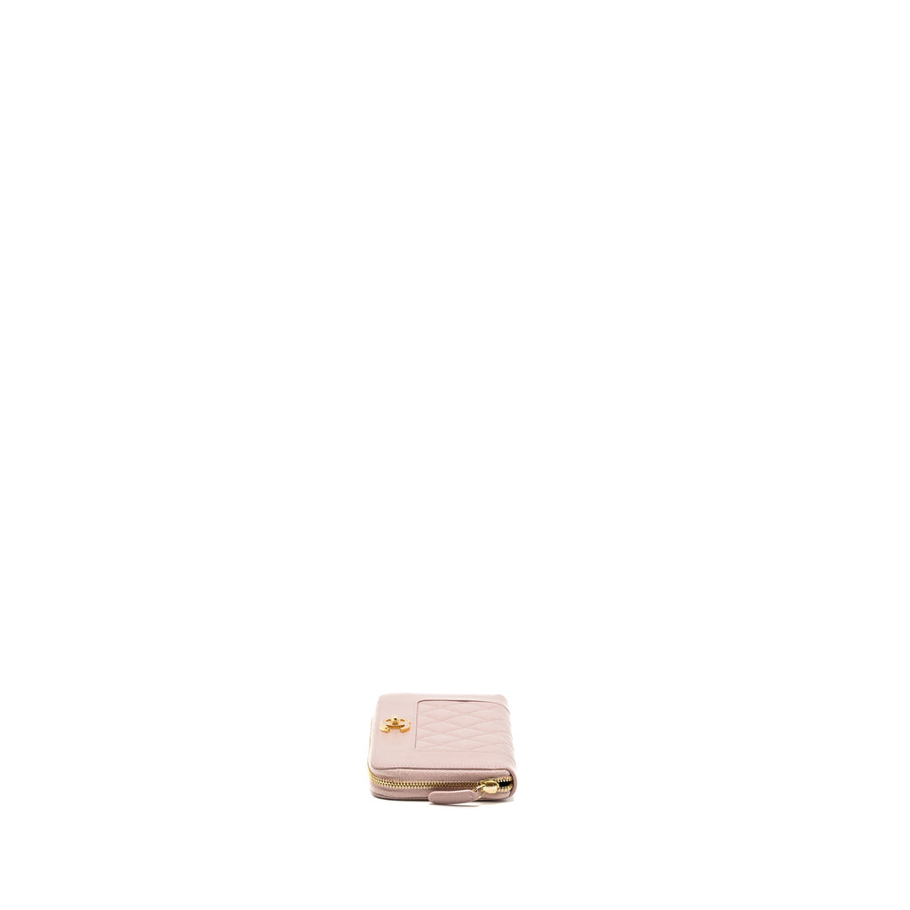 Chanel zip long wallet goatskin leather light pink