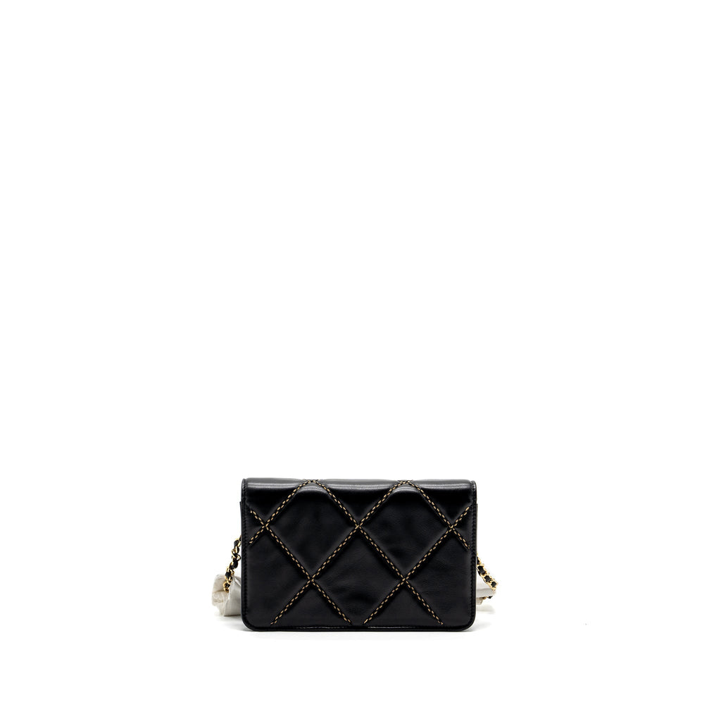Chanel Quilted Wallet on Chain Shiny Calfskin Black  (Microchip)